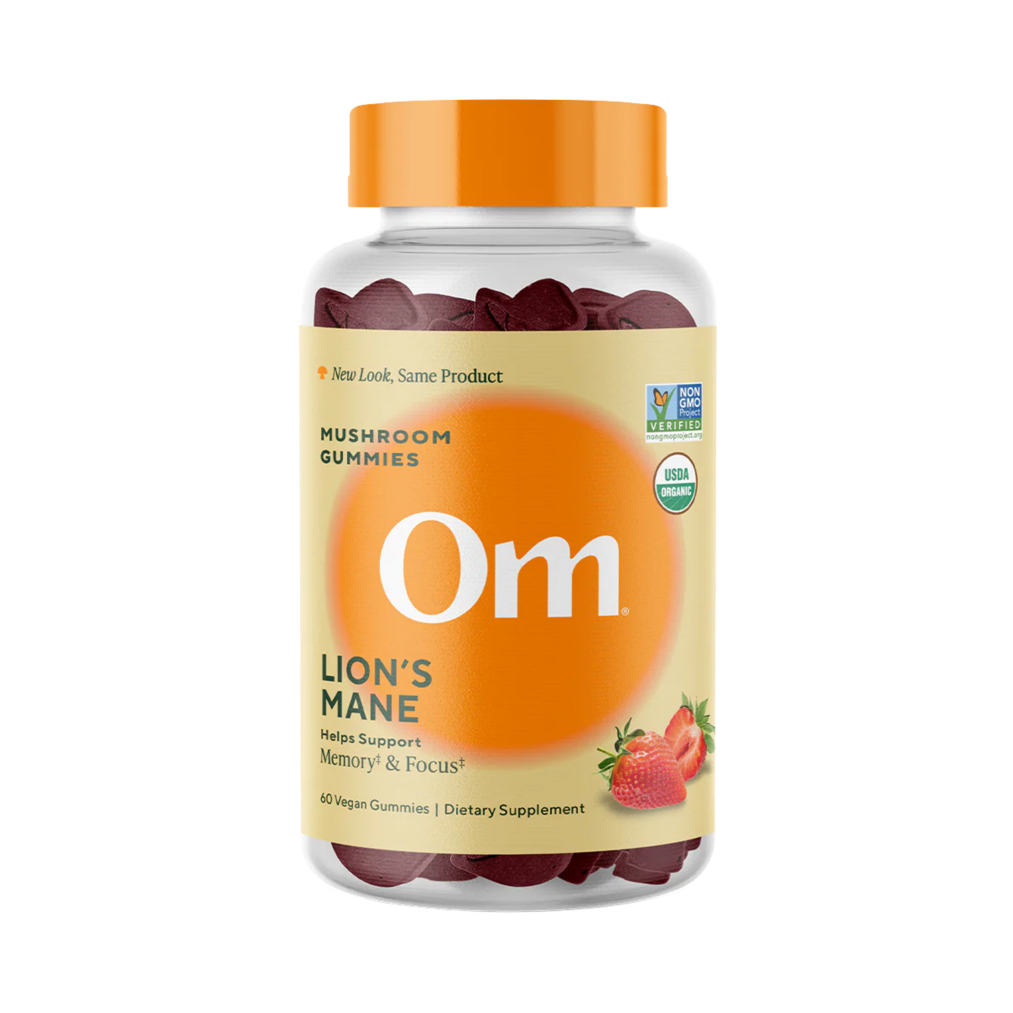 Om Mushrooms, Lion's Mane Mushroom Gummies, Strawberry, 60 Vegan Gummies