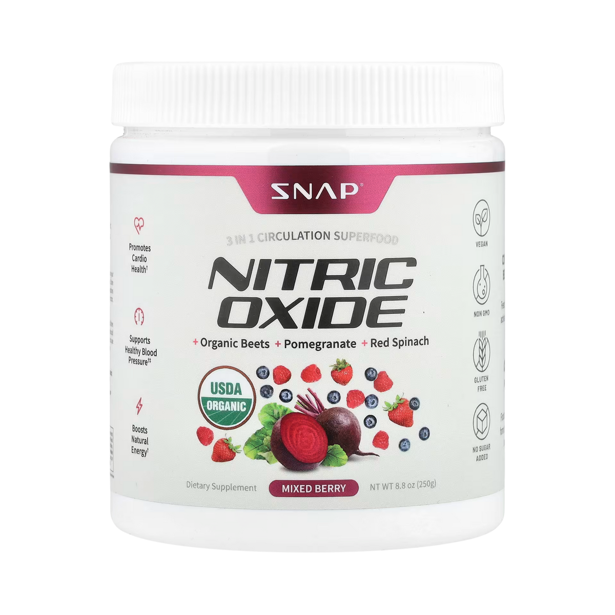 Snap Supplements, Nitric Oxide, Mixed Berry, 8.8 Oz