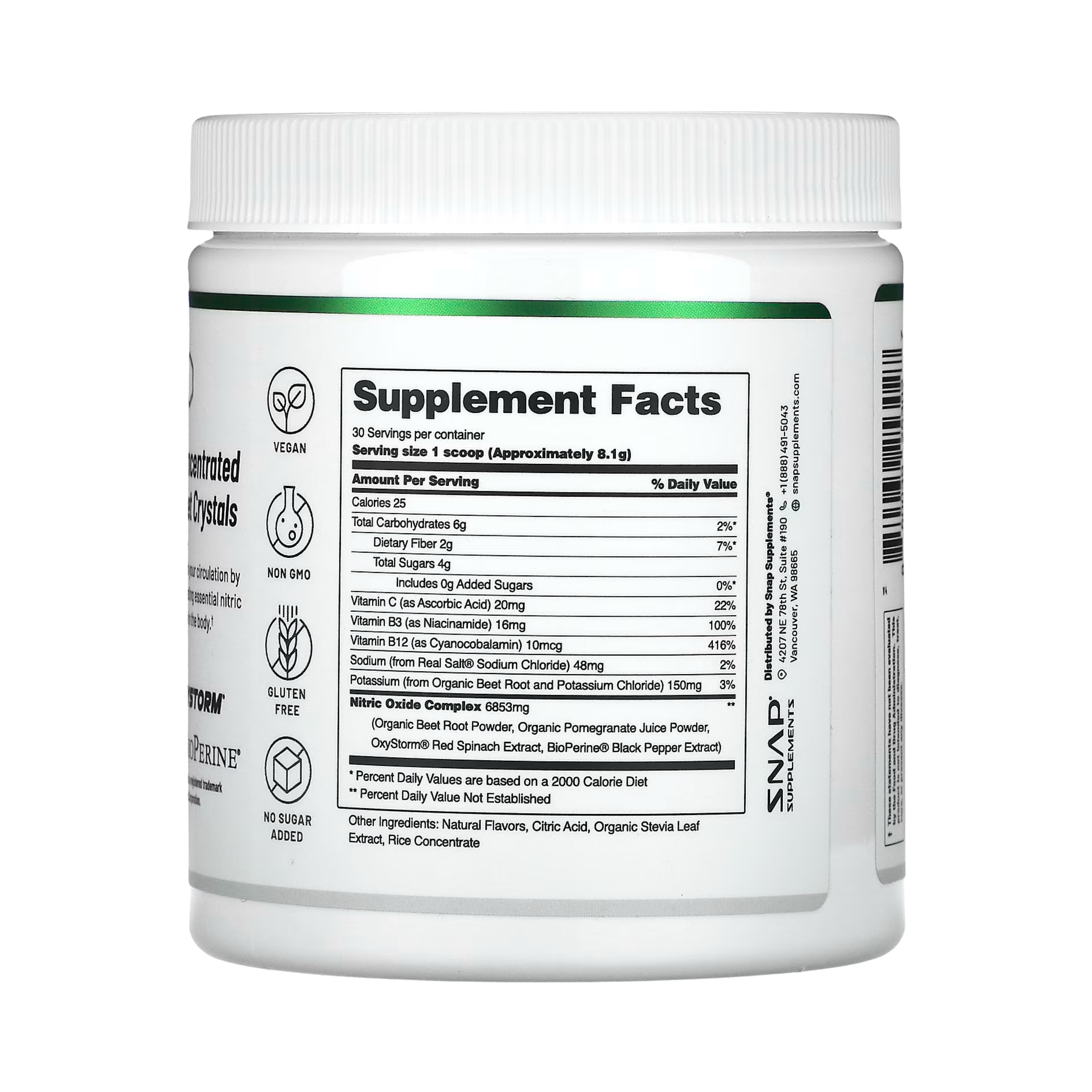 Snap Supplements, Nitric Oxide, Organic Beets, Apple, 8.8 Oz