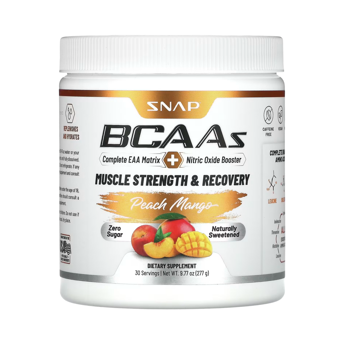 Snap Supplements, BCAAs, Peach Mango, 9.77 Oz