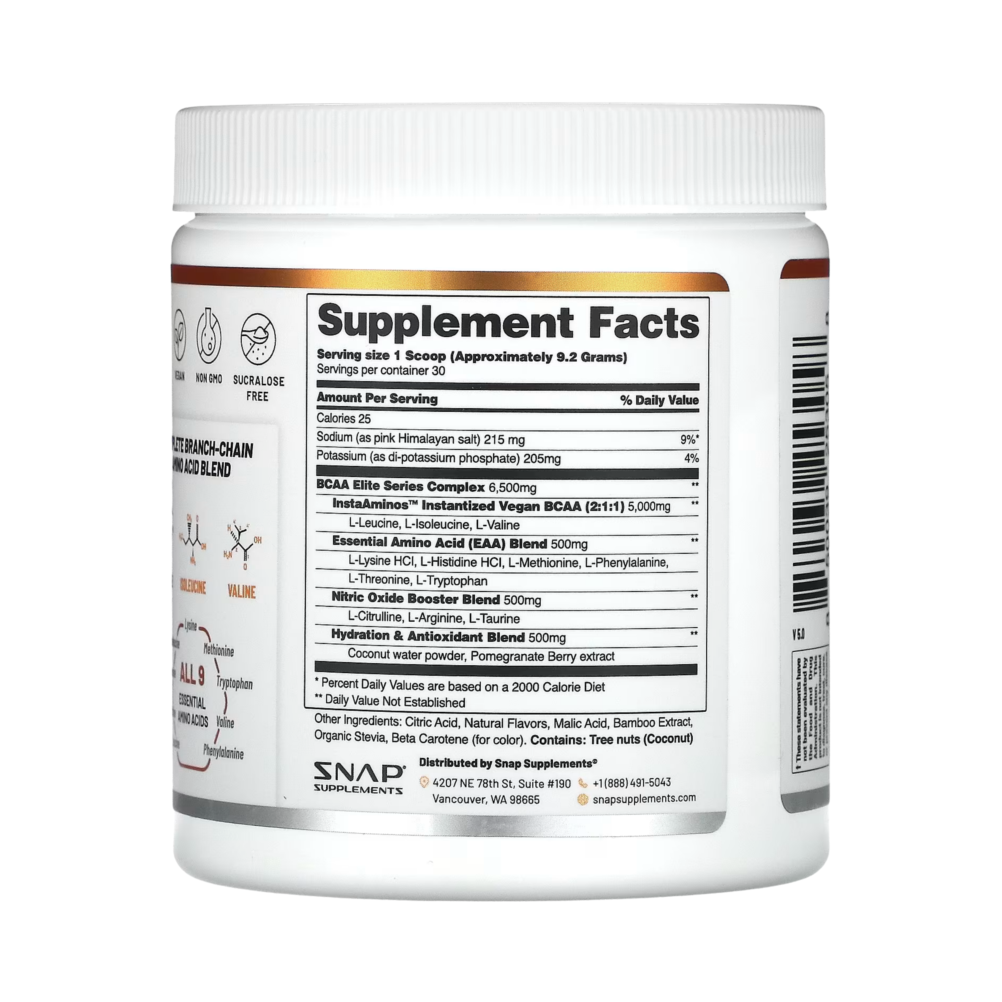 Snap Supplements, BCAAs, Peach Mango, 9.77 Oz