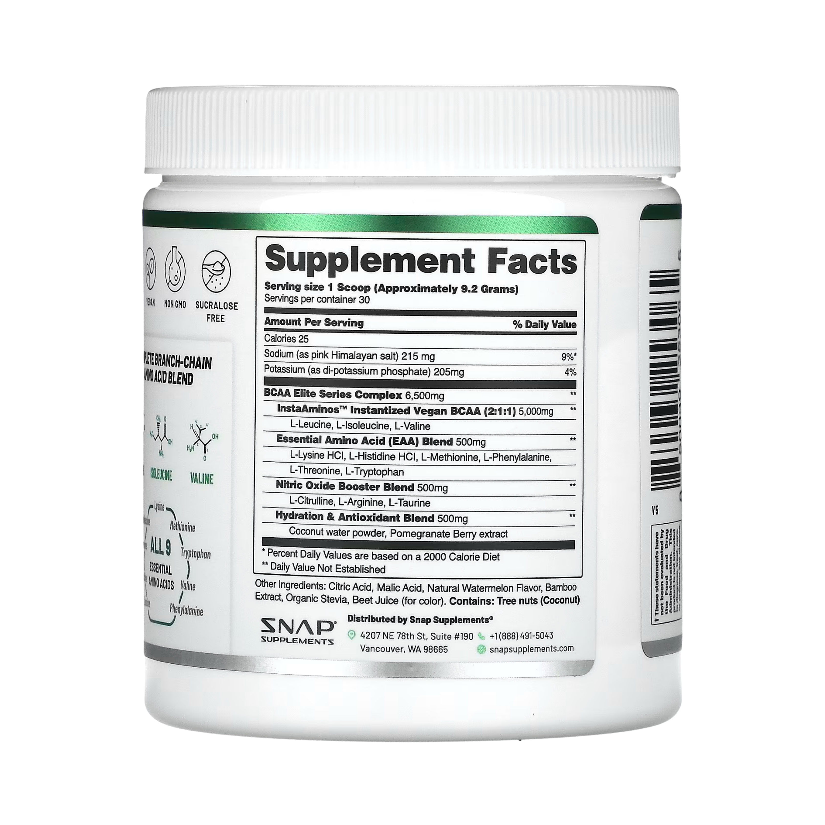 Snap Supplements, BCAAs, Pomegranate Watermelon, 9.77 Oz