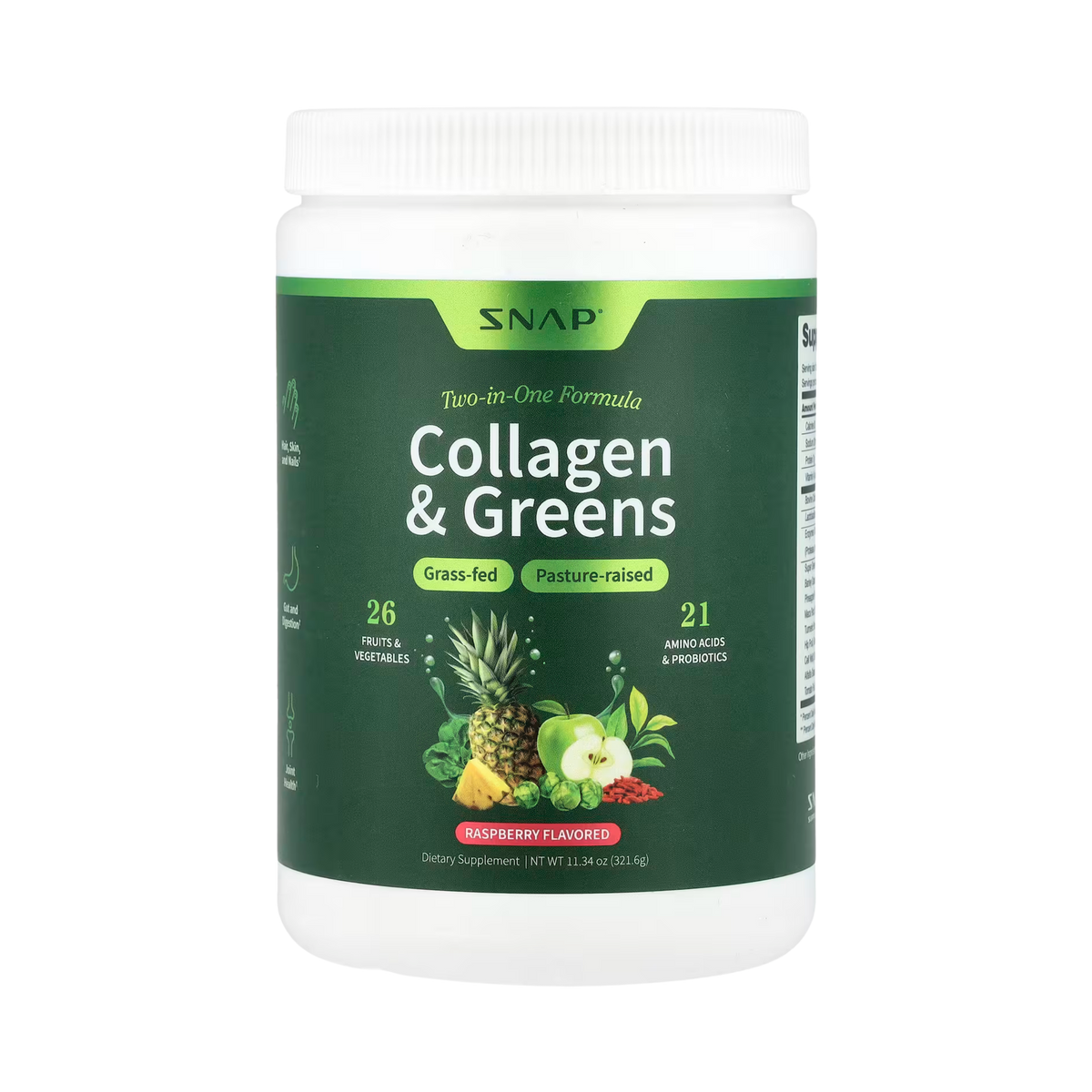 Snap Supplements, Collagen & Greens, Raspberry, 11.34 Oz