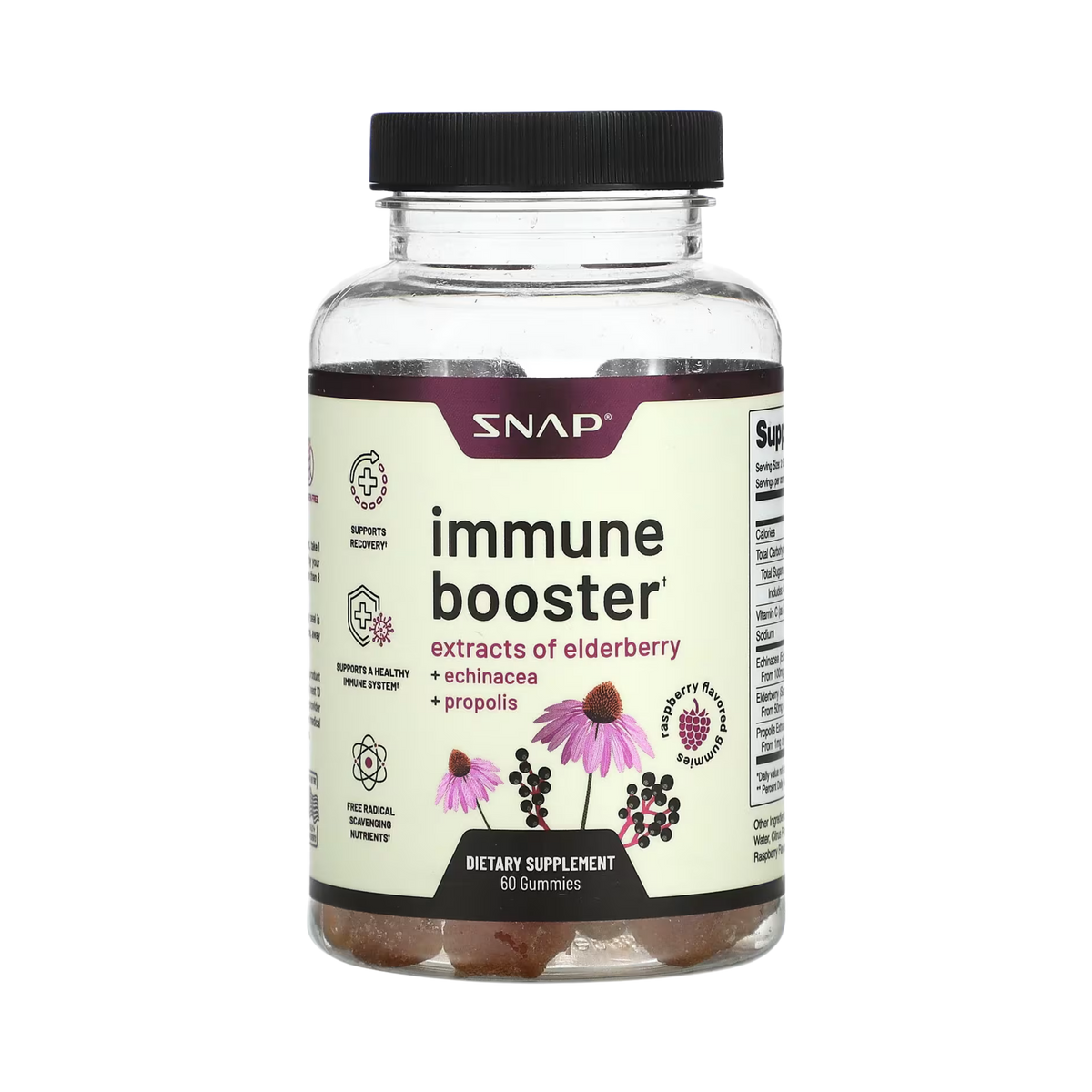 Snap Supplements, Immune Booster Gummies, Raspberry, 60 Gummies