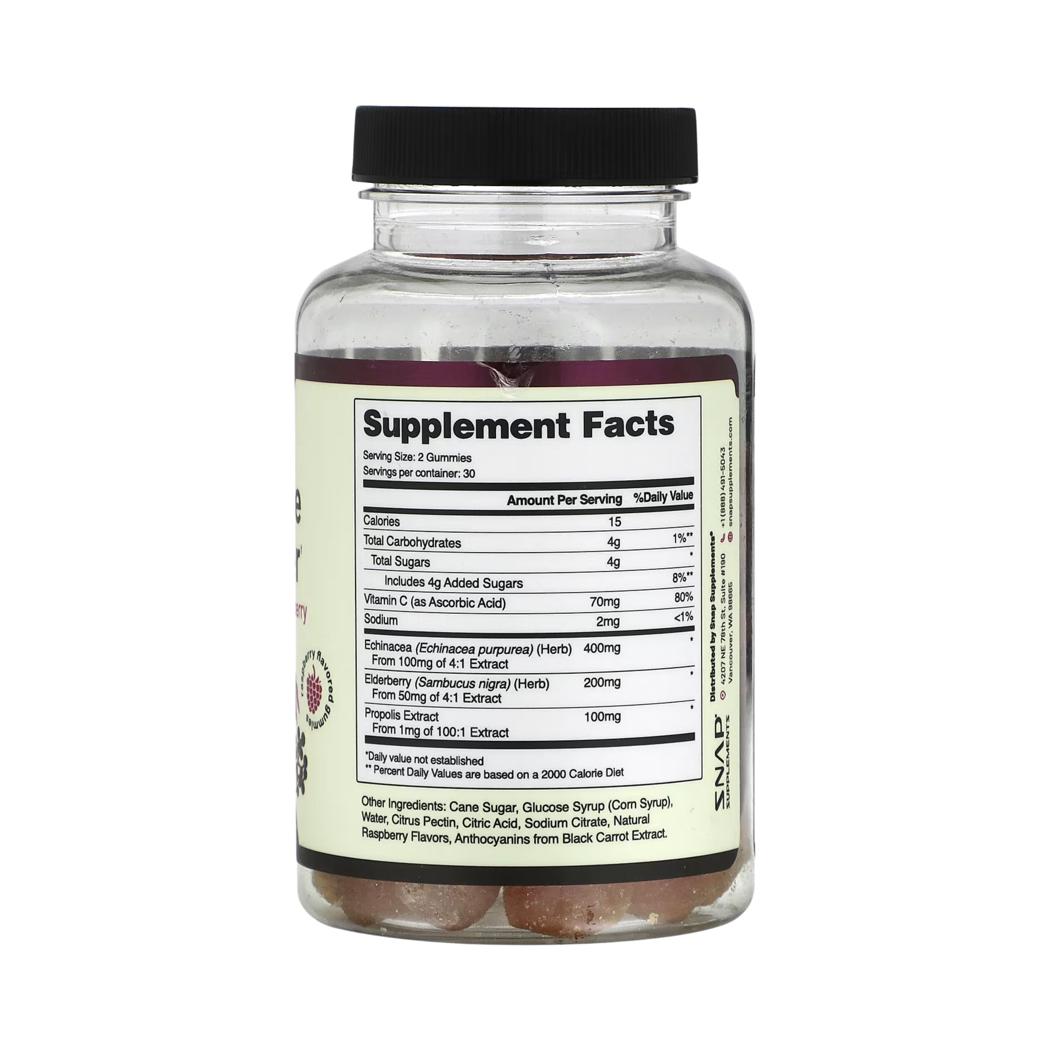 Snap Supplements, Immune Booster Gummies, Raspberry, 60 Gummies