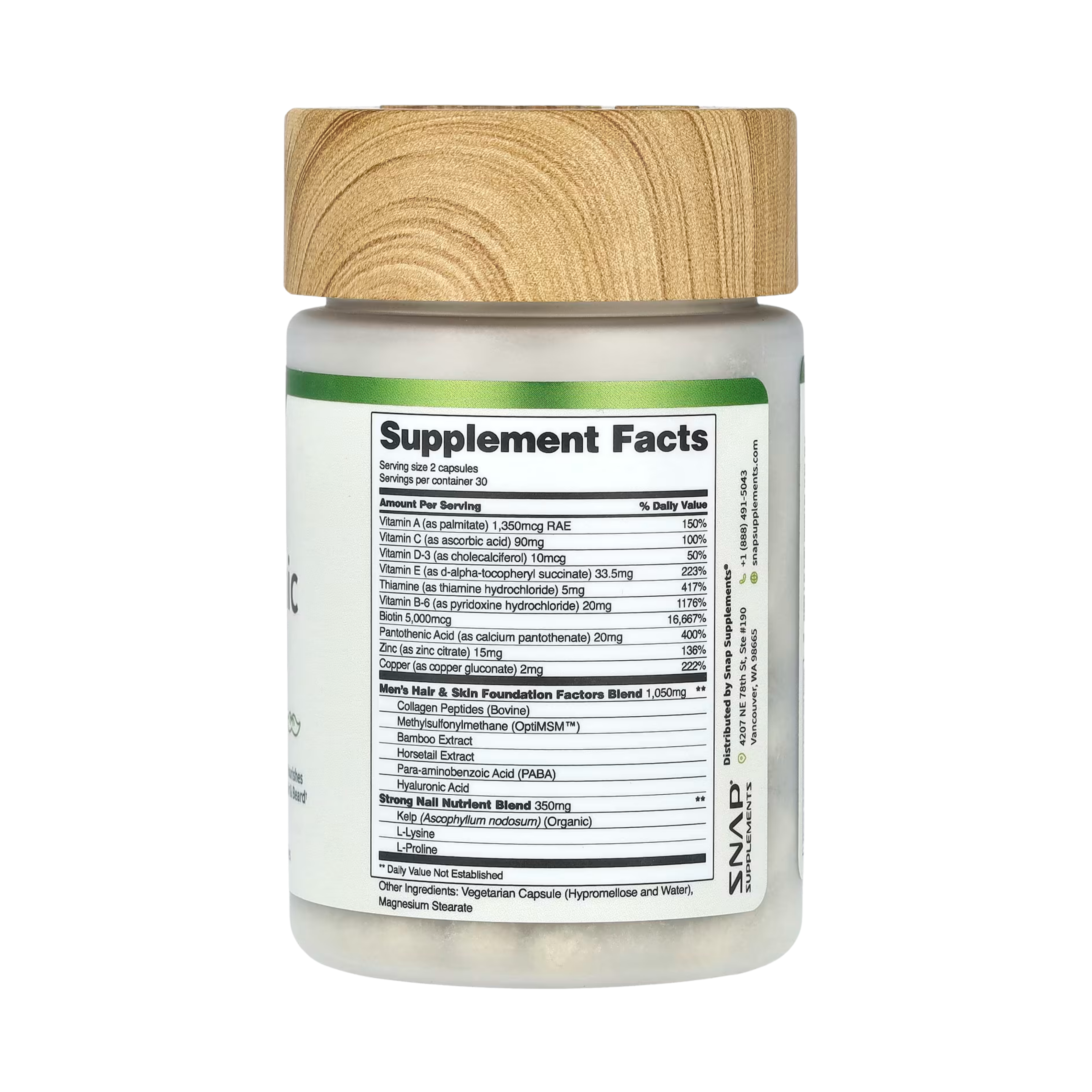 Snap Supplements, Men's Hair Tonic, Hair & Beard, 60 Capsules