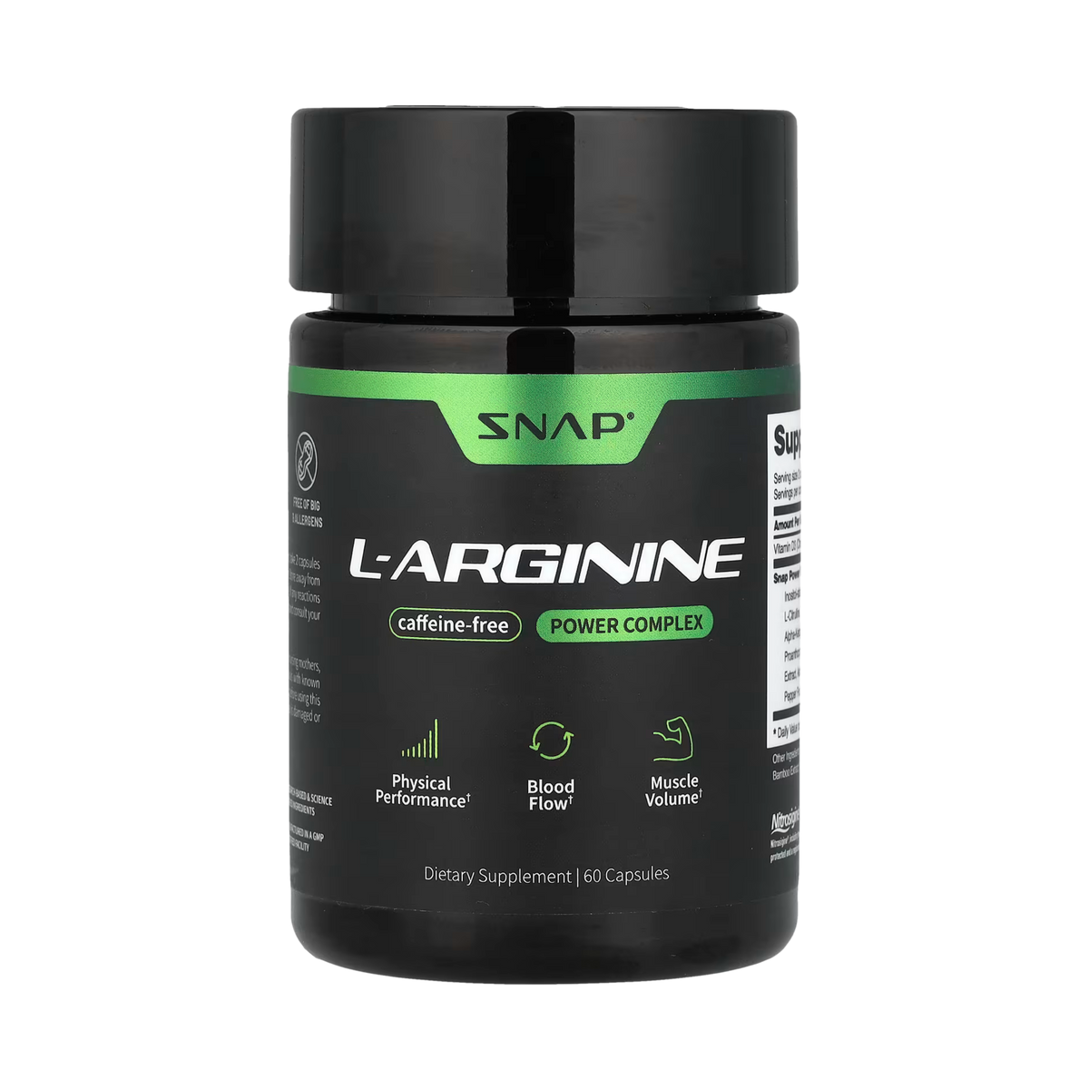 Snap Supplements, L-Arginine, Caffeine-Free, 60 Capsules