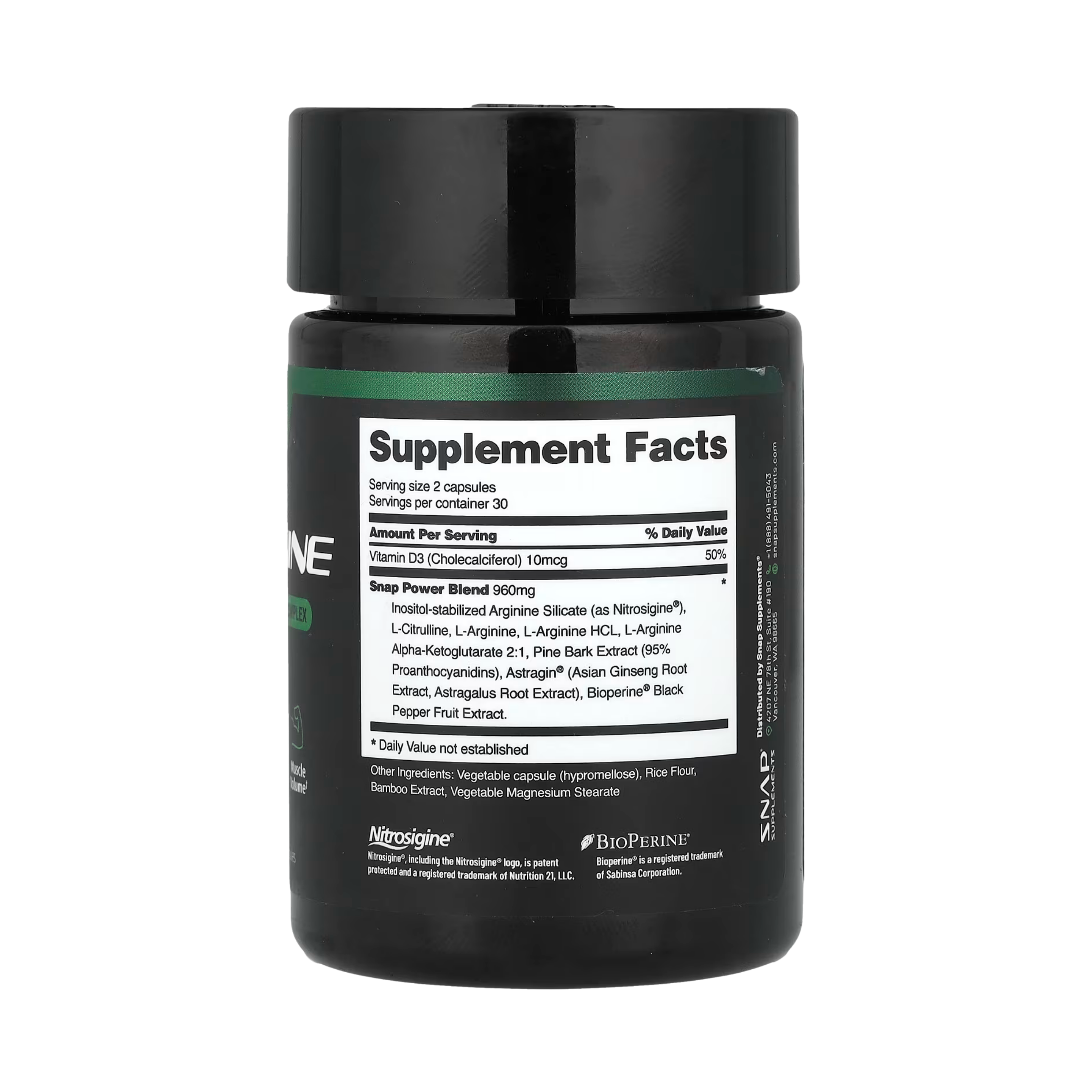 Snap Supplements, L-Arginine, Caffeine-Free, 60 Capsules