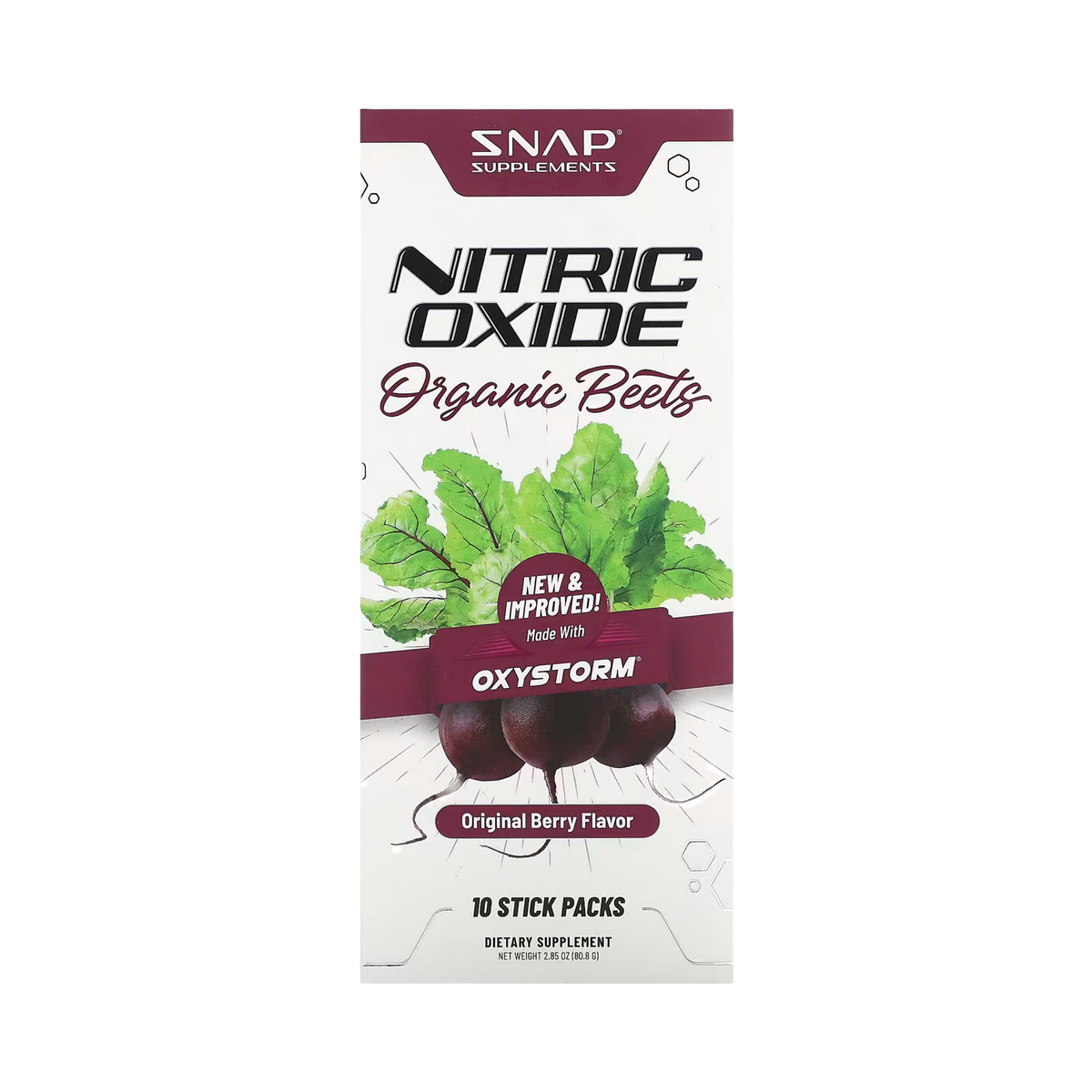 Snap Supplements, Nitric Oxide, Organic Beets, Original Berry, 10 Stick Packs, 0.29 Oz
