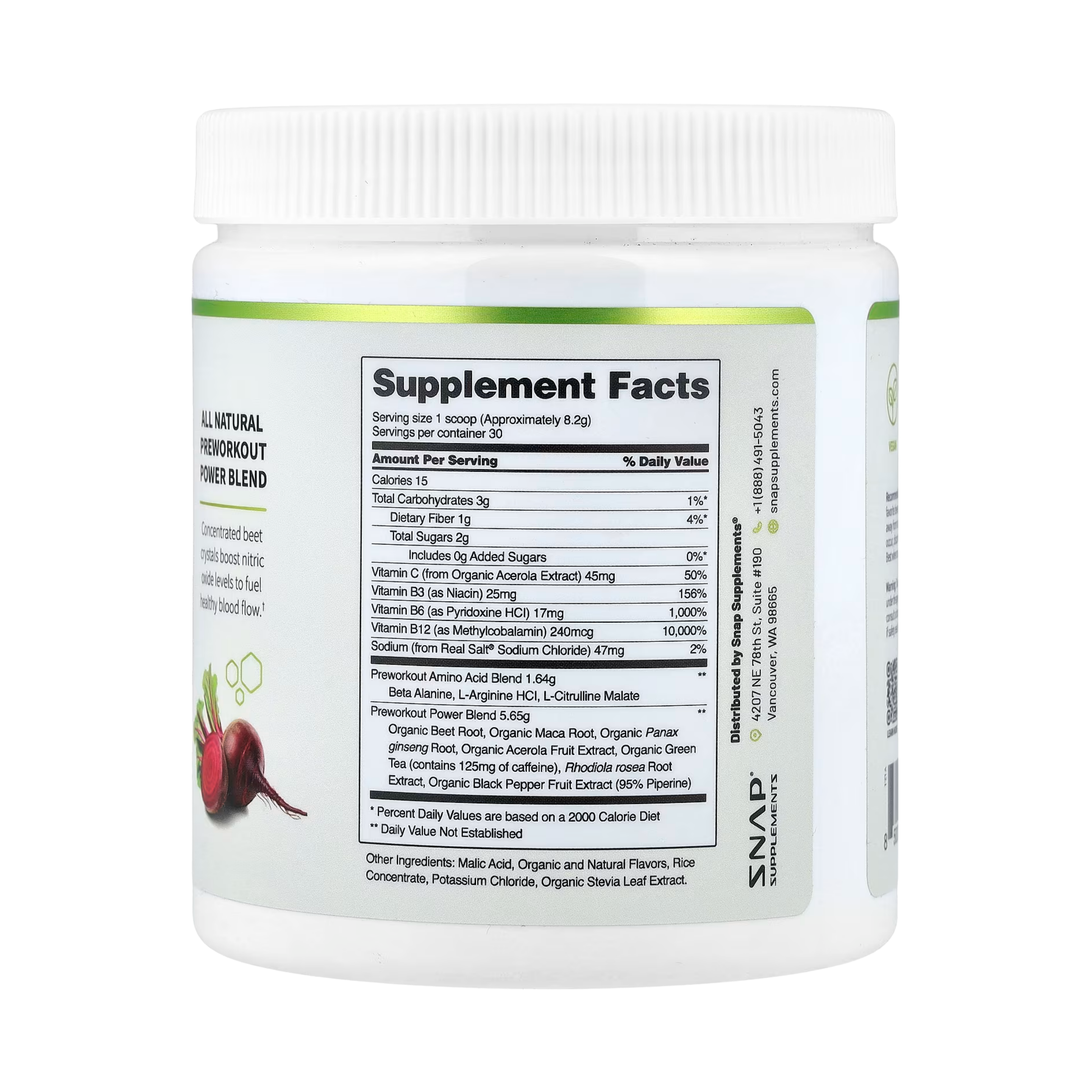 Snap Supplements, Pre Workout, Mixed Berry, 8.8 Oz