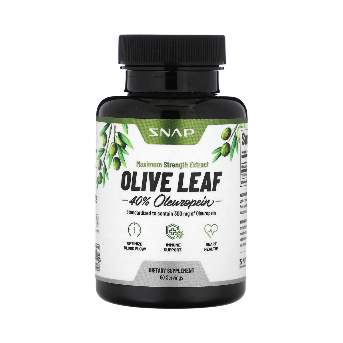 Snap Supplements, Olive Leaf, Maximum Strength, 750 Mg, 60 Capsules