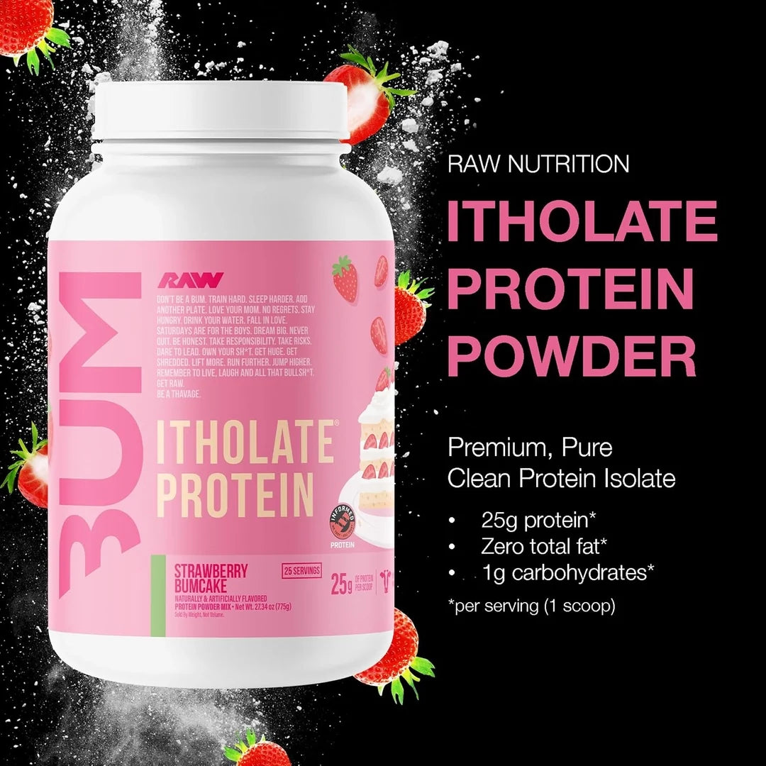 Raw Nutrition, Bum, Itholate® Protein, Strawberry Bumcake, 27.34 oz (775 g)