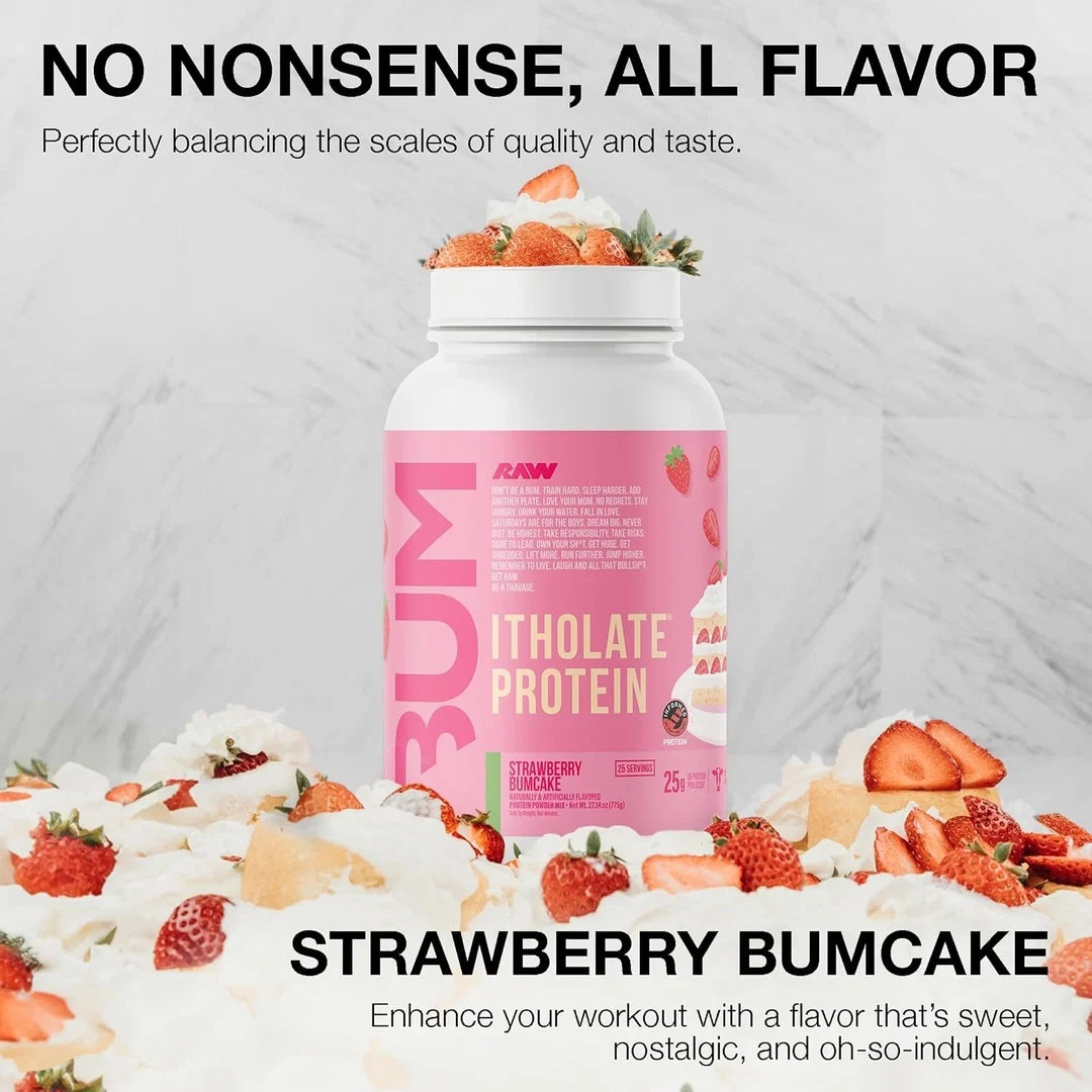 Raw Nutrition, Bum, Itholate® Protein, Strawberry Bumcake, 27.34 oz (775 g)