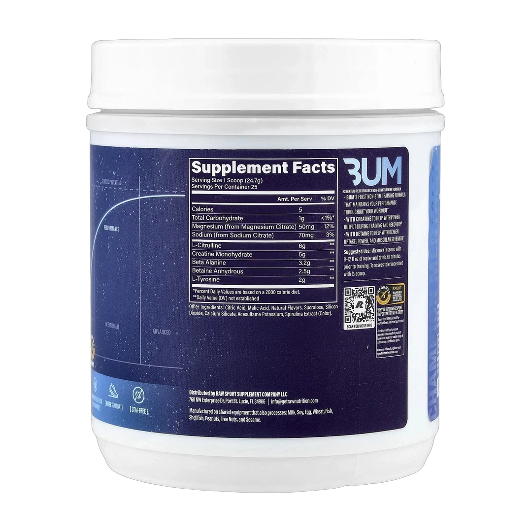 Raw Nutrition, Bum Essentials, Essential Performance, Non-Stim Training Formula, Blue Rathberry , 21.8 oz (618 g)