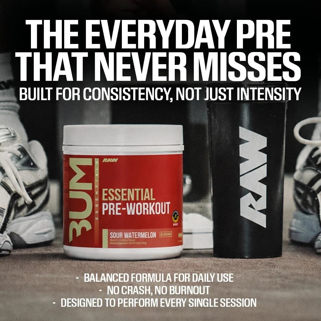 Raw Nutrition, Bum Essentials, Essential Pre-Workout, Raspberry Creamthickle, 14.39 oz (408 g)