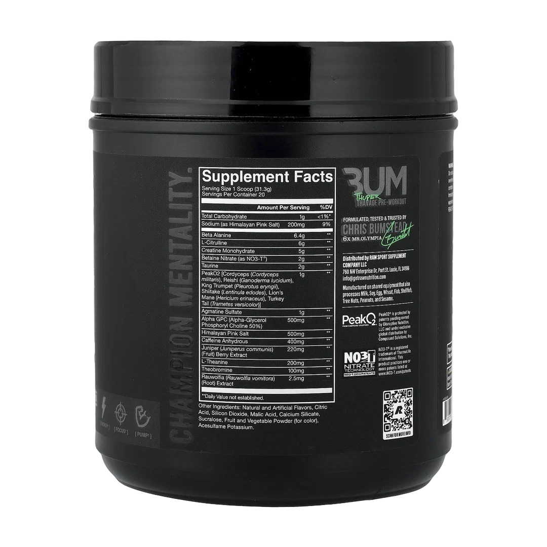 Raw Nutrition, Bum, Thuper Thavage Pre-Workout, Watermelon Grape, 22.08 oz (626 g)