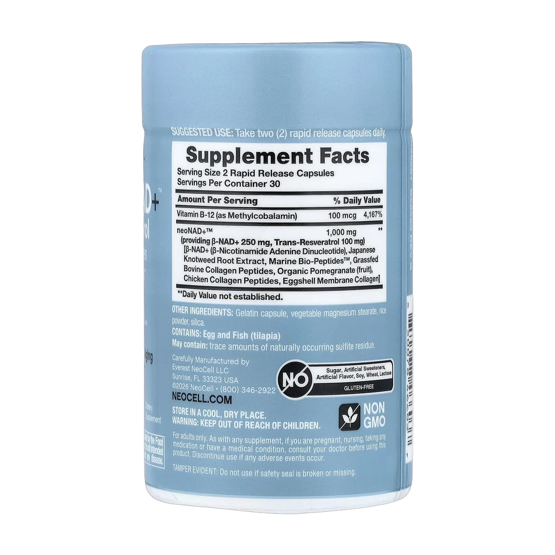 NeoCell, neoNad+™ Resveratrol, Multi Collagen Bio-Peptides™, 60 Rapid Release Capsules