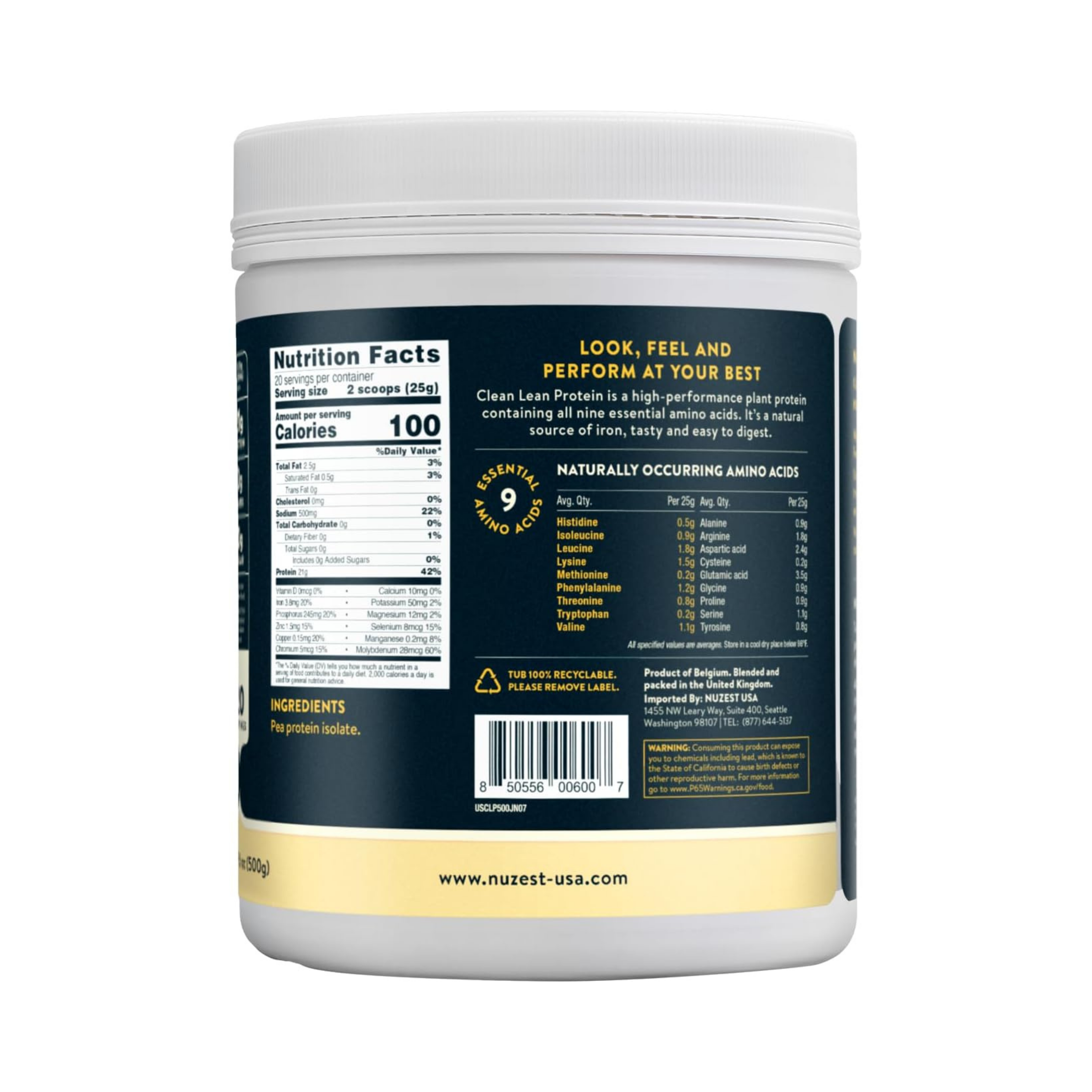 Nuzest, Pea Protein Powder, Clean Lean Protein, Just Natural, 20 Servings, 1.1 lb