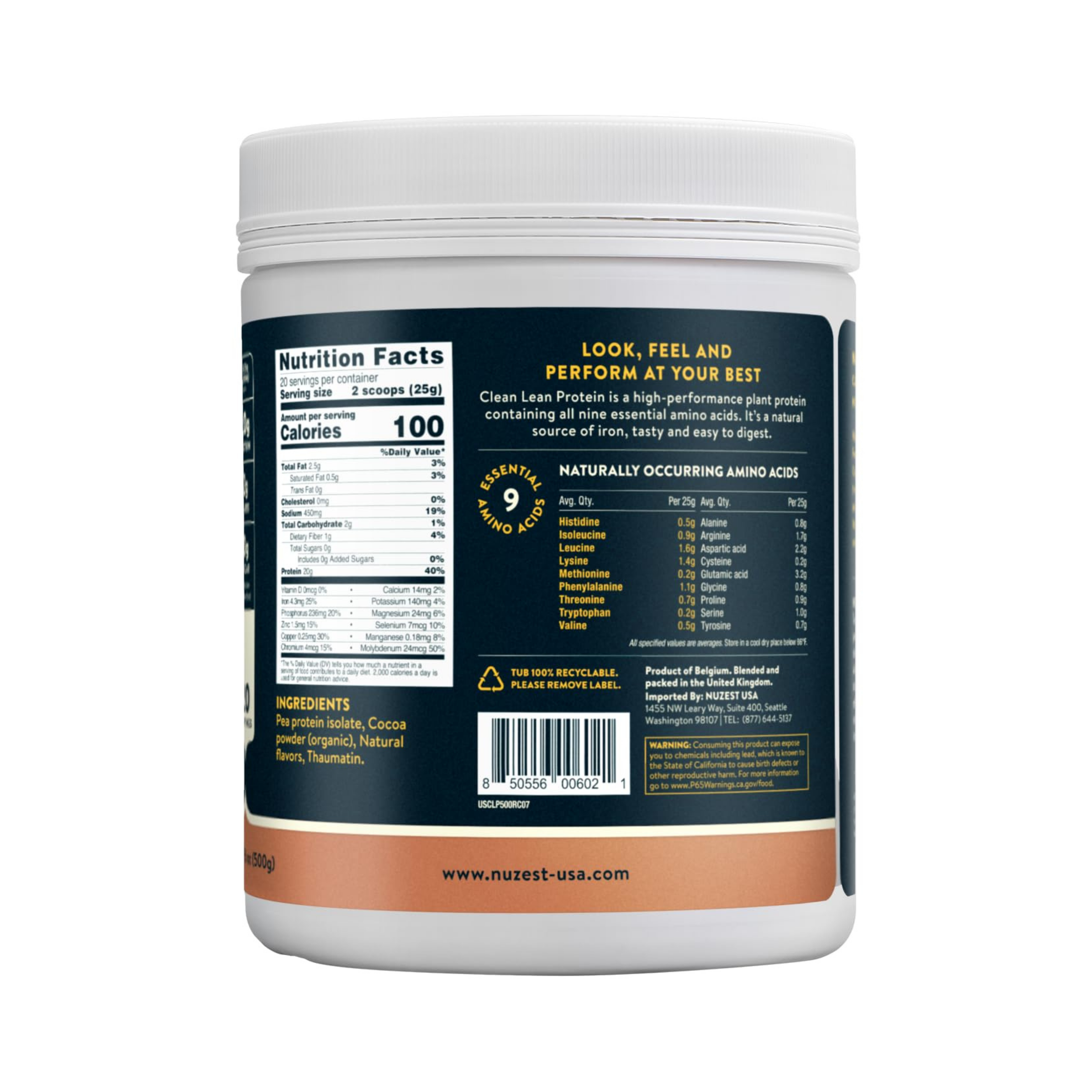 Nuzest, Pea Protein Powder, Clean Lean Protein, Rich Chocolate, 20 Servings, 1.1 lb
