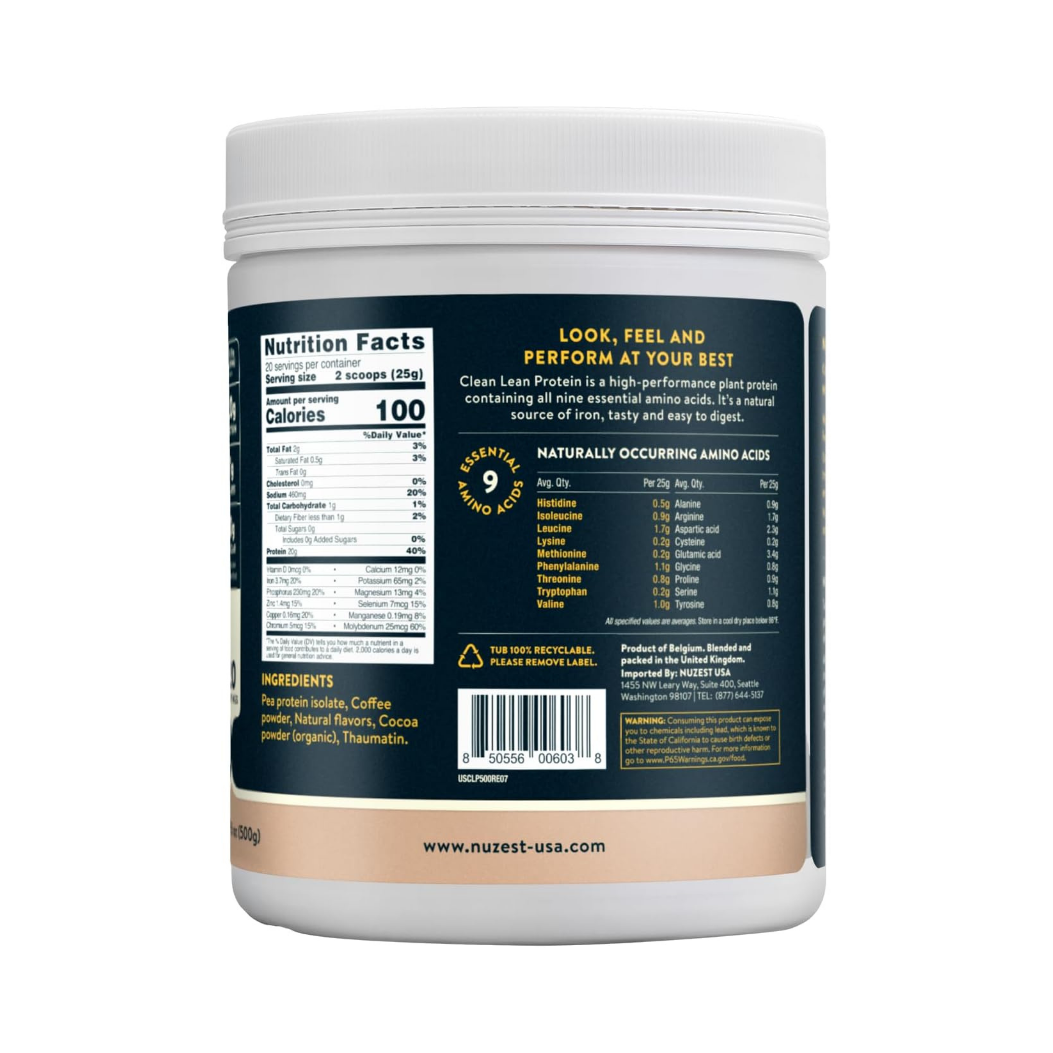 Nuzest, Pea Protein Powder, Clean Lean Protein, Real Coffee, 20 Servings, 1.1 lb