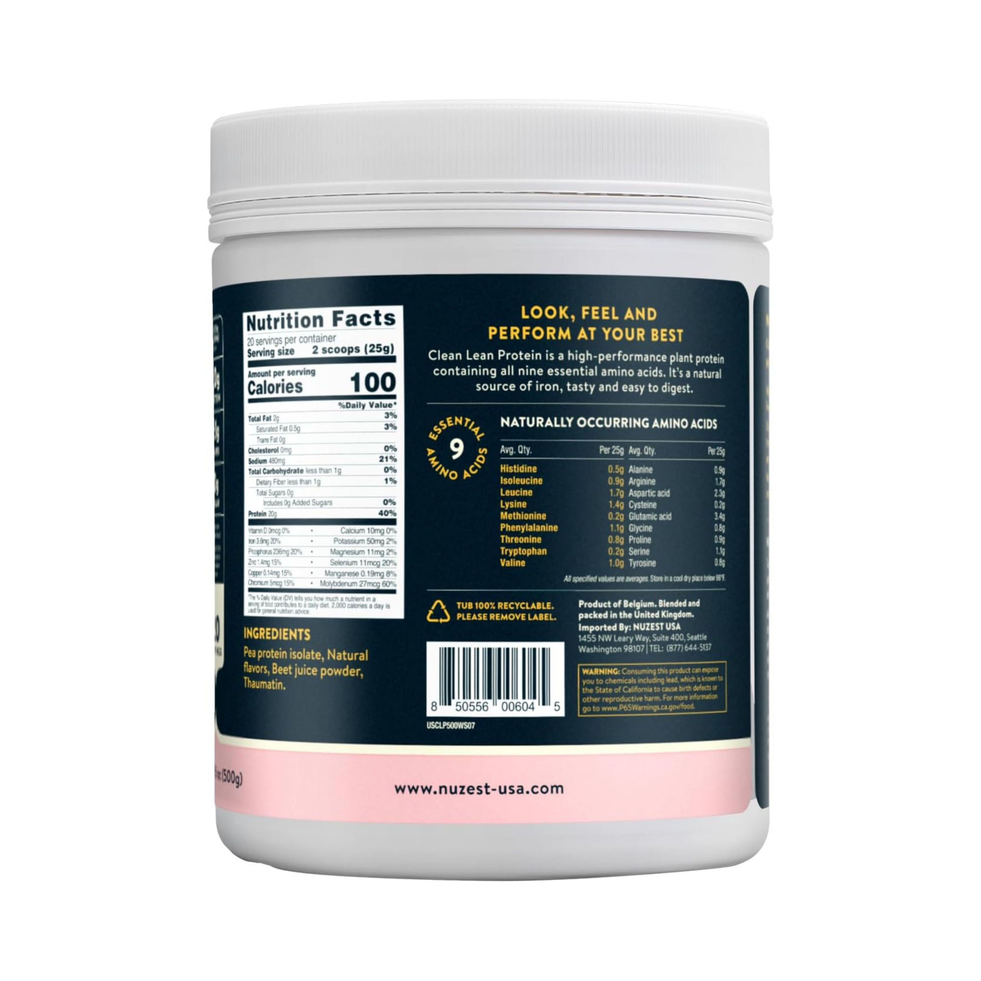 Nuzest, Pea Protein Powder, Clean Lean Protein, Wild Strawberry, 20 Servings, 1.1 lb
