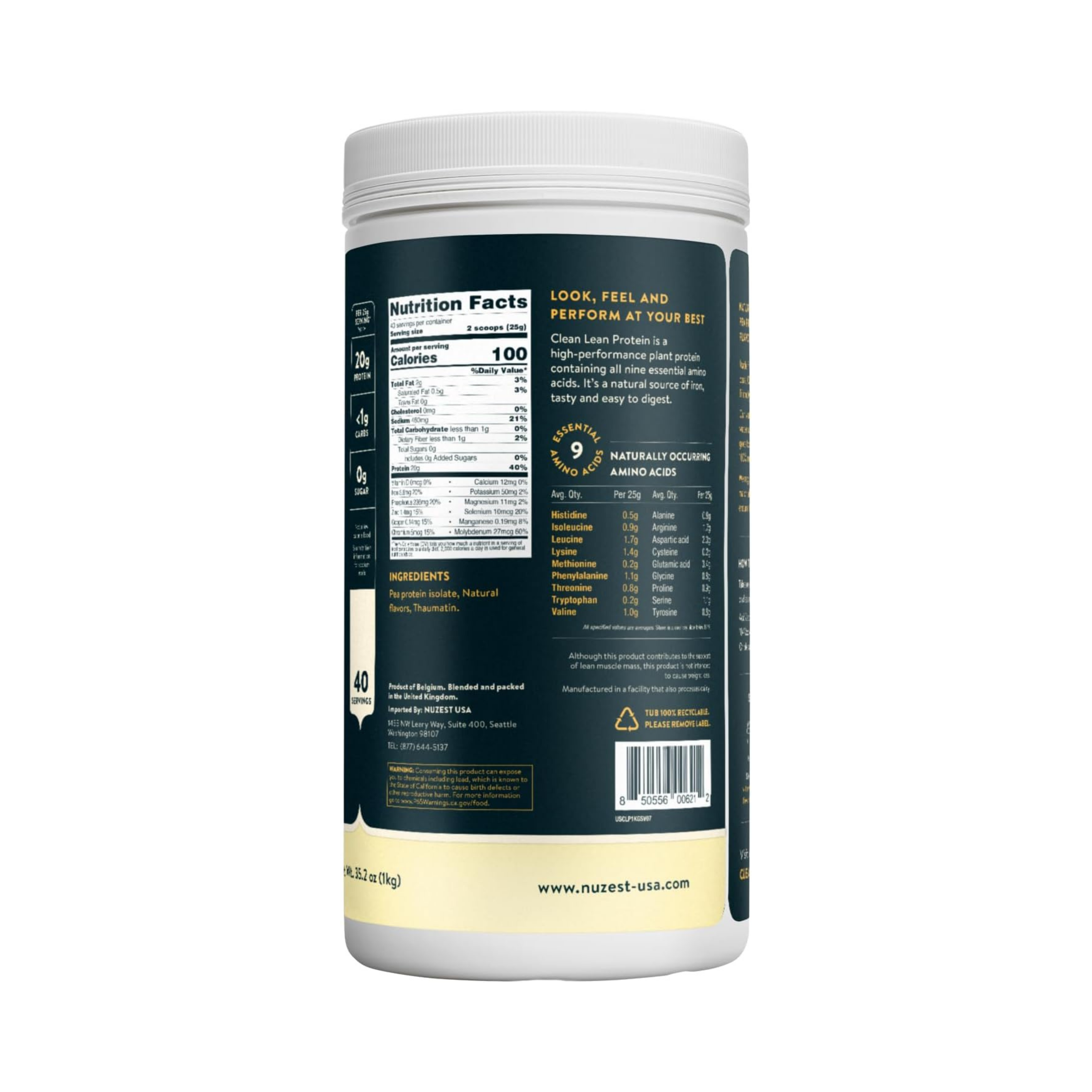 Nuzest, Pea Protein Powder, Clean Lean Protein, Smooth Vanilla, 40 Servings, 2.2 lb