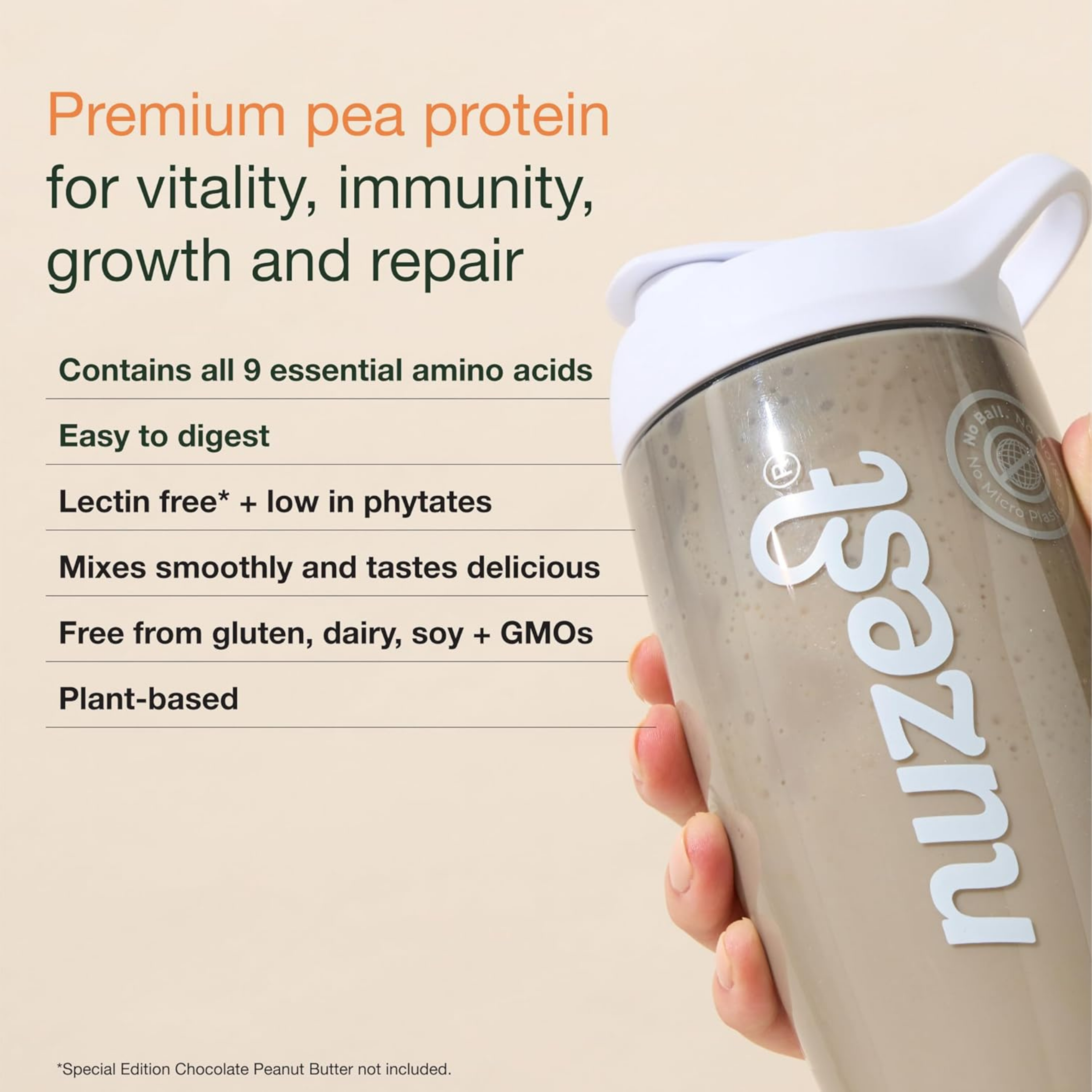 Nuzest, Pea Protein Powder, Clean Lean Protein, Smooth Vanilla, 40 Servings, 2.2 lb