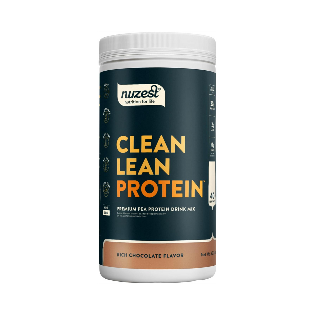 Nuzest, Pea Protein Powder, Clean Lean Protein, Rich Chocolate, 40 Servings, 2.2 lb