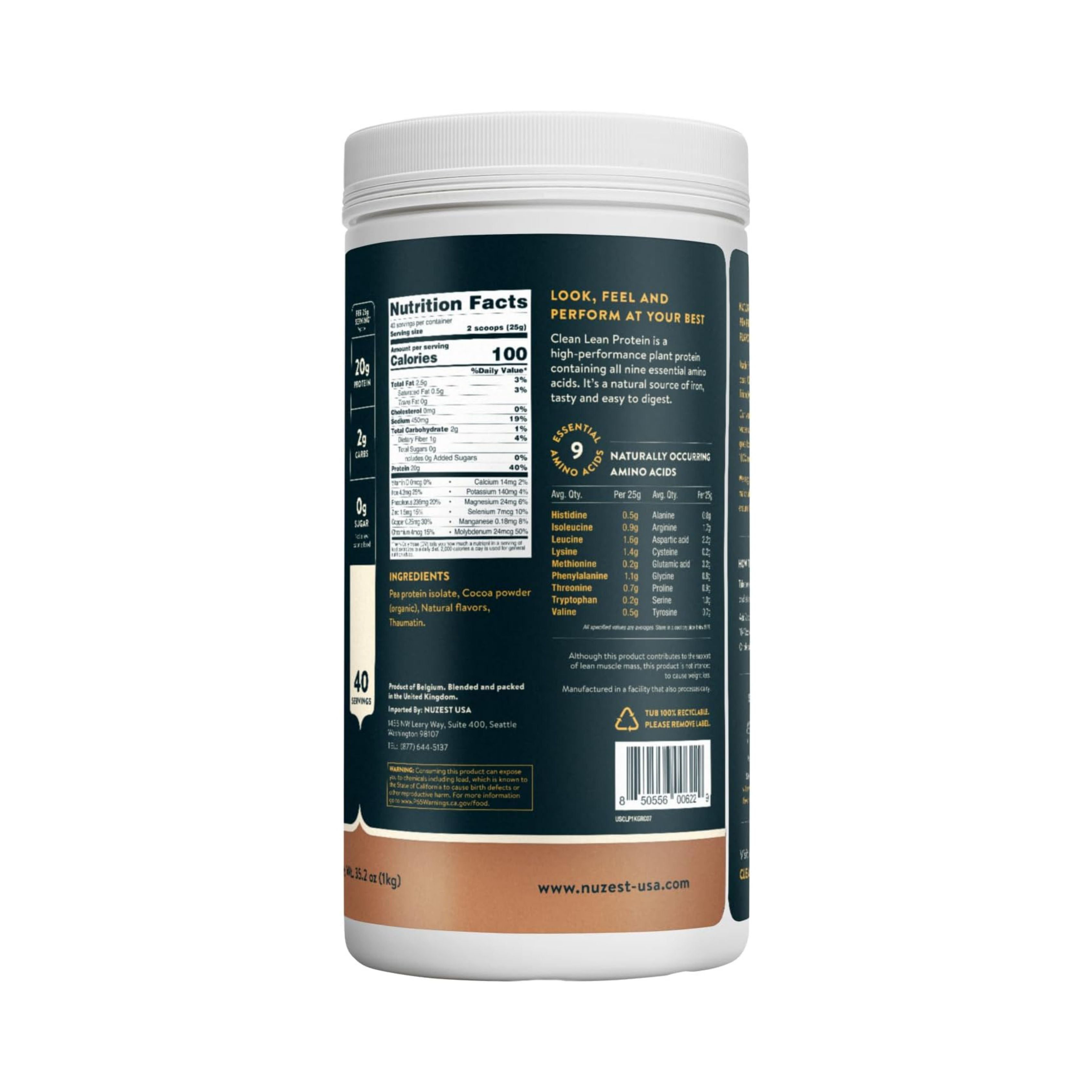 Nuzest, Pea Protein Powder, Clean Lean Protein, Rich Chocolate, 40 Servings, 2.2 lb