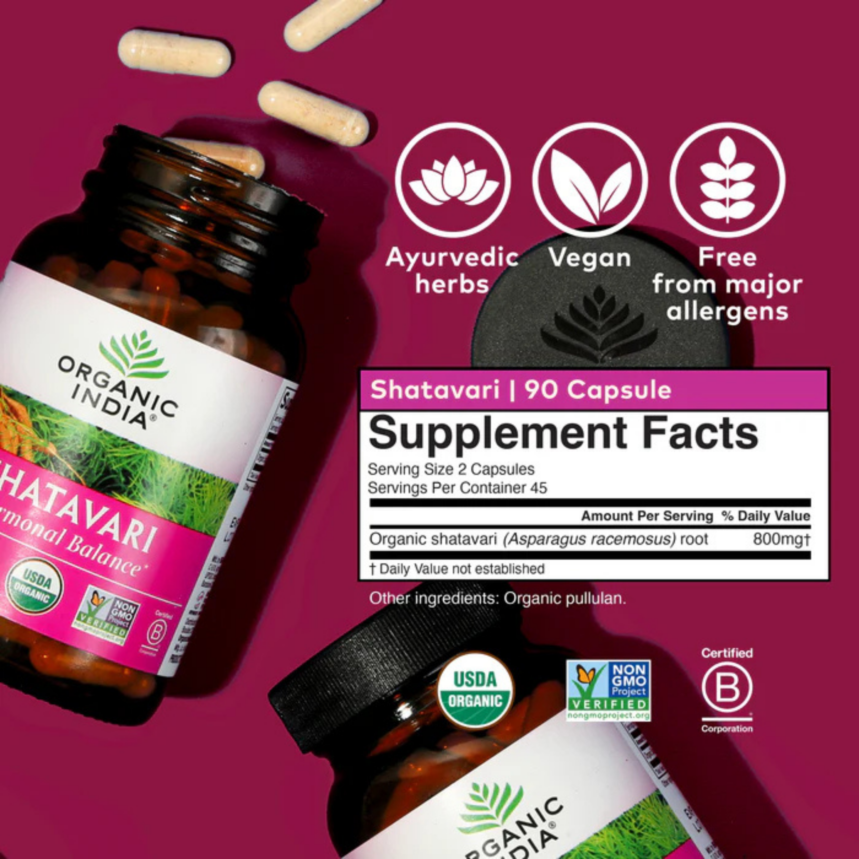 Organic India, Shatavari, 800 Mg, 90 Vegetarian Caps