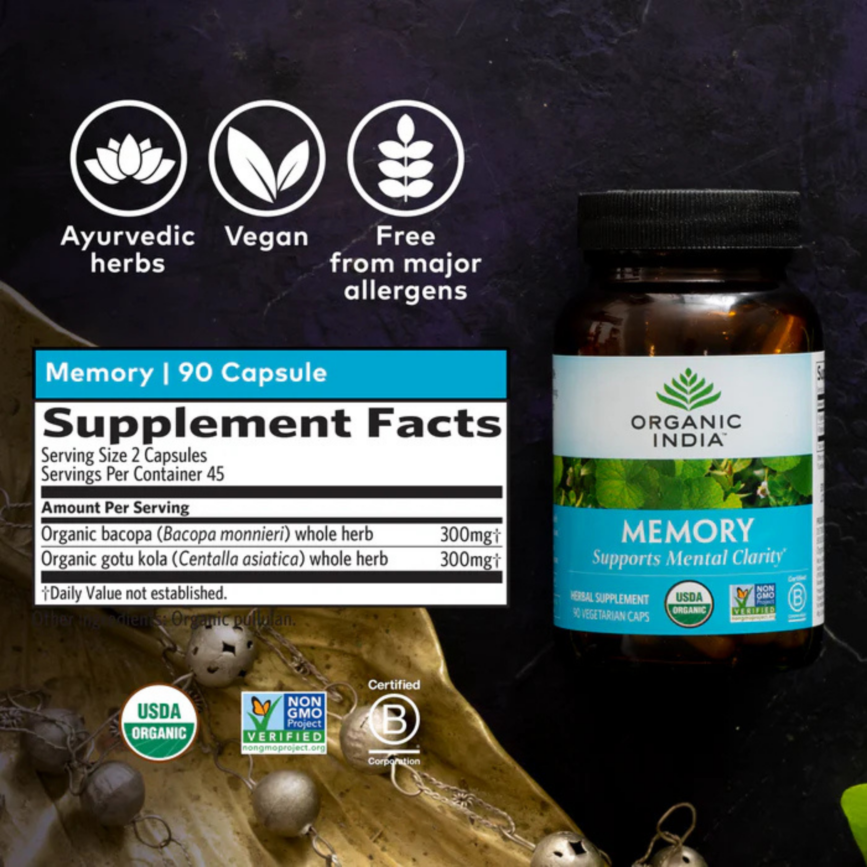 Organic India, Memory, 90 Vegetarian Caps