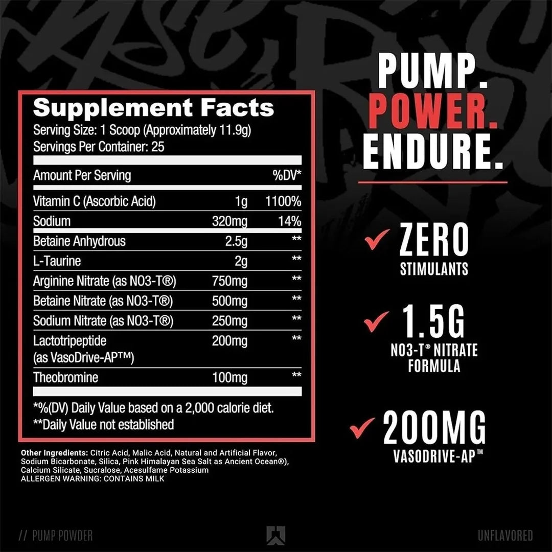 RYSE, Blackout Stim Free Pump Powder Food Supplement, Unflavored, 7.9 OZ