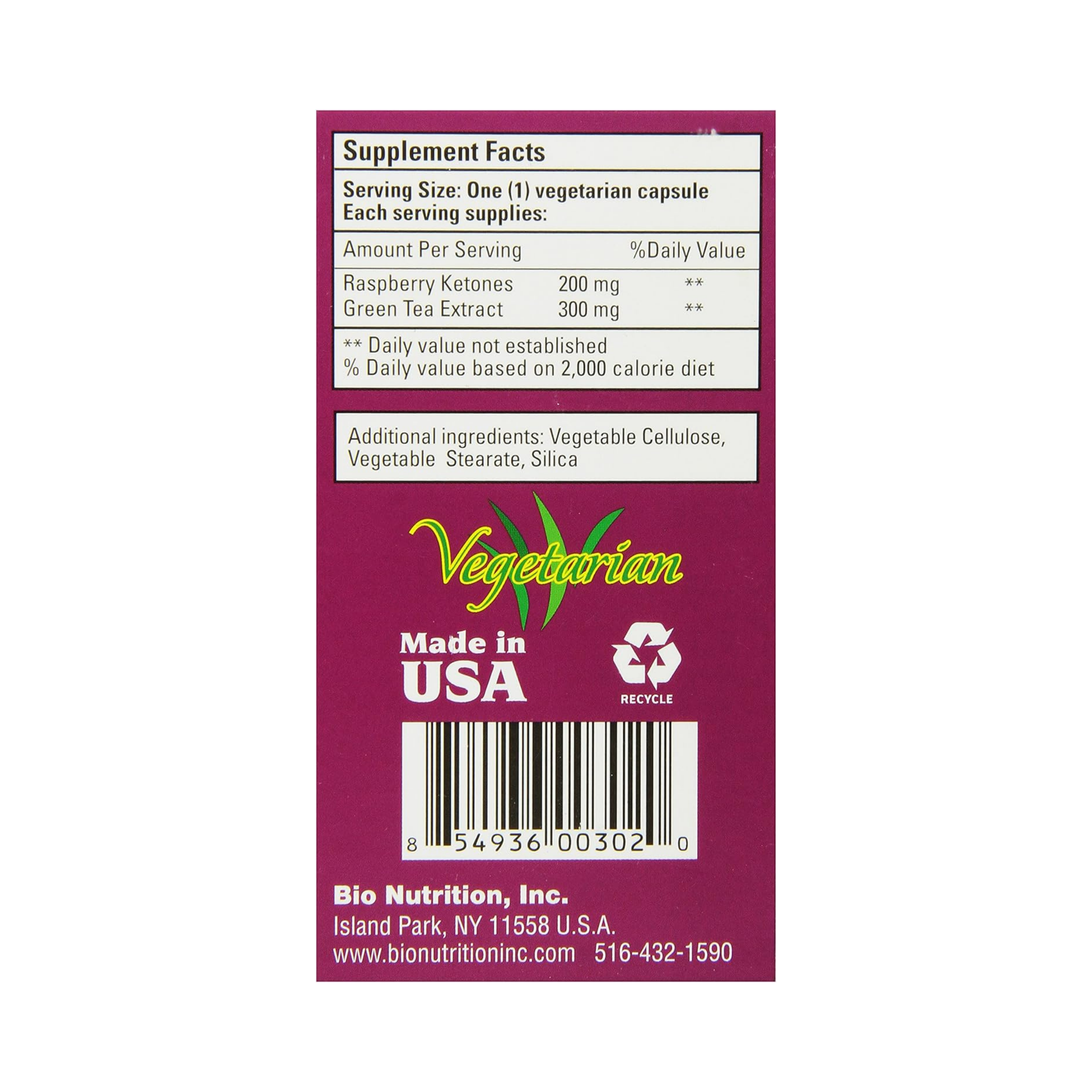 Bio Nutrition Raspberry Ketone Diet Capsules, 60 Capsules