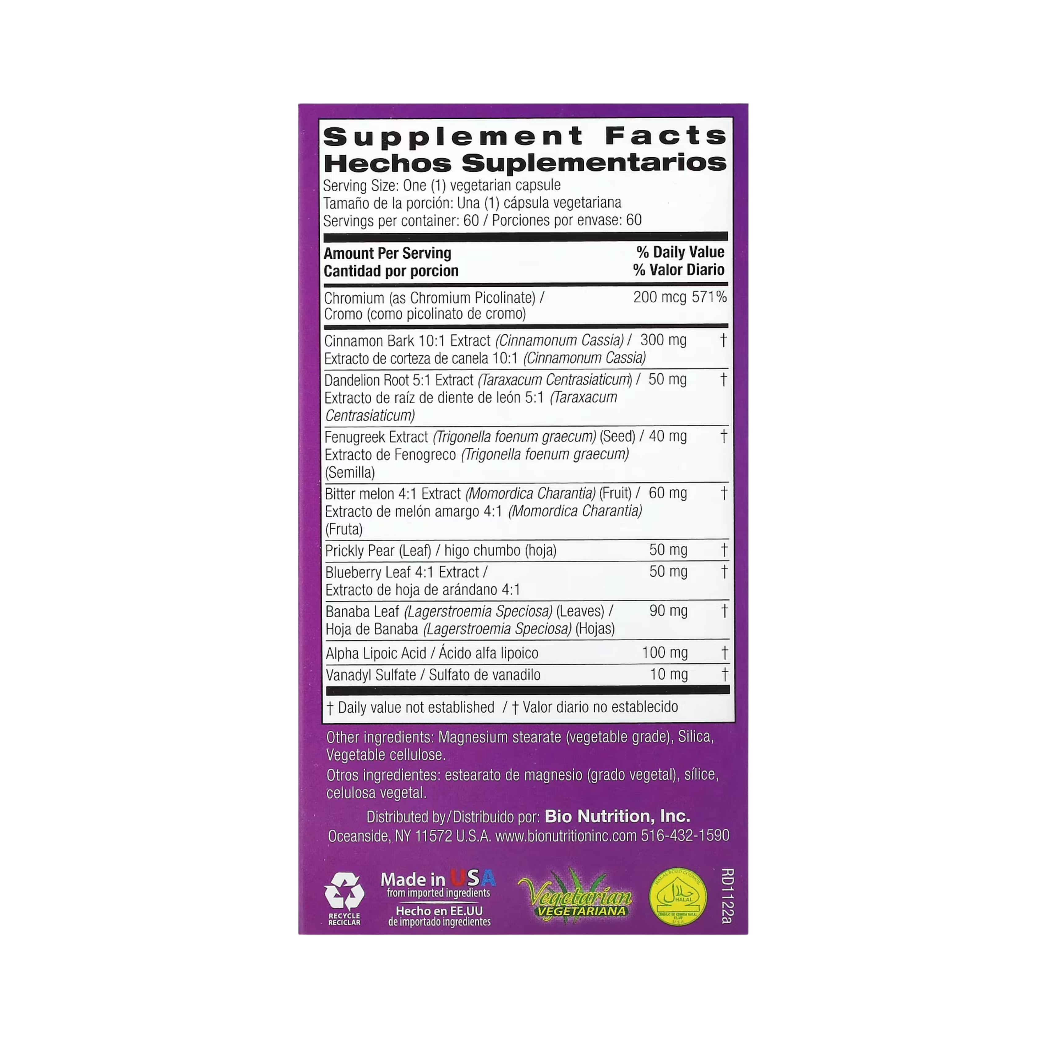 Bio Nutrition, Blood Sugar Wellness, 60 Vegetarian Capsules