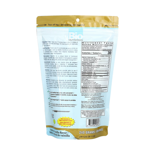 Bio Nutrition, Colla-Flex, Hydrolyzed Collagen with Boswellia, Silica & Vitamin C, Natural Vanilla, 240 g