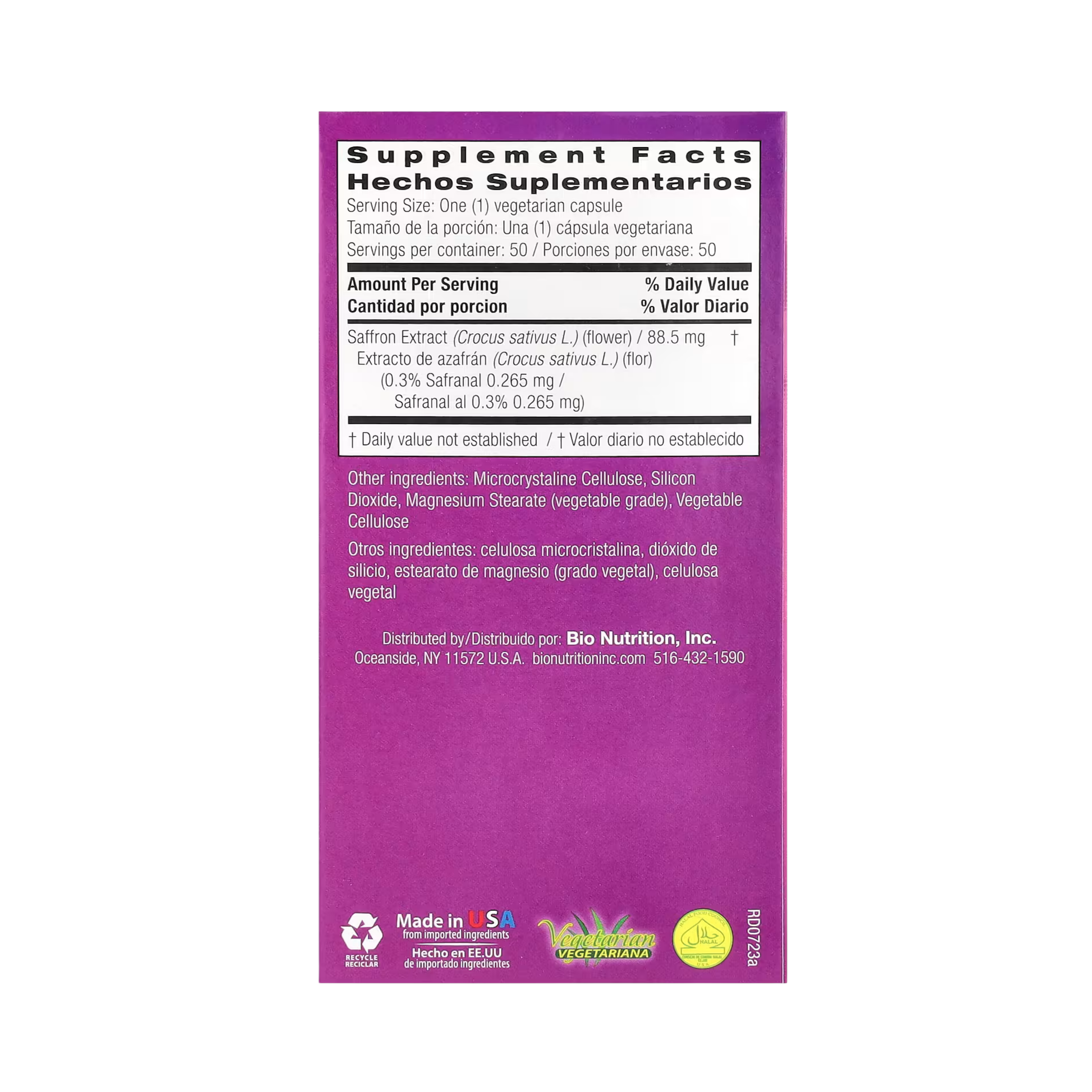 Bio Nutrition, Saffron Extract, 88.5 Mg, 50 Vegetarian Capsules