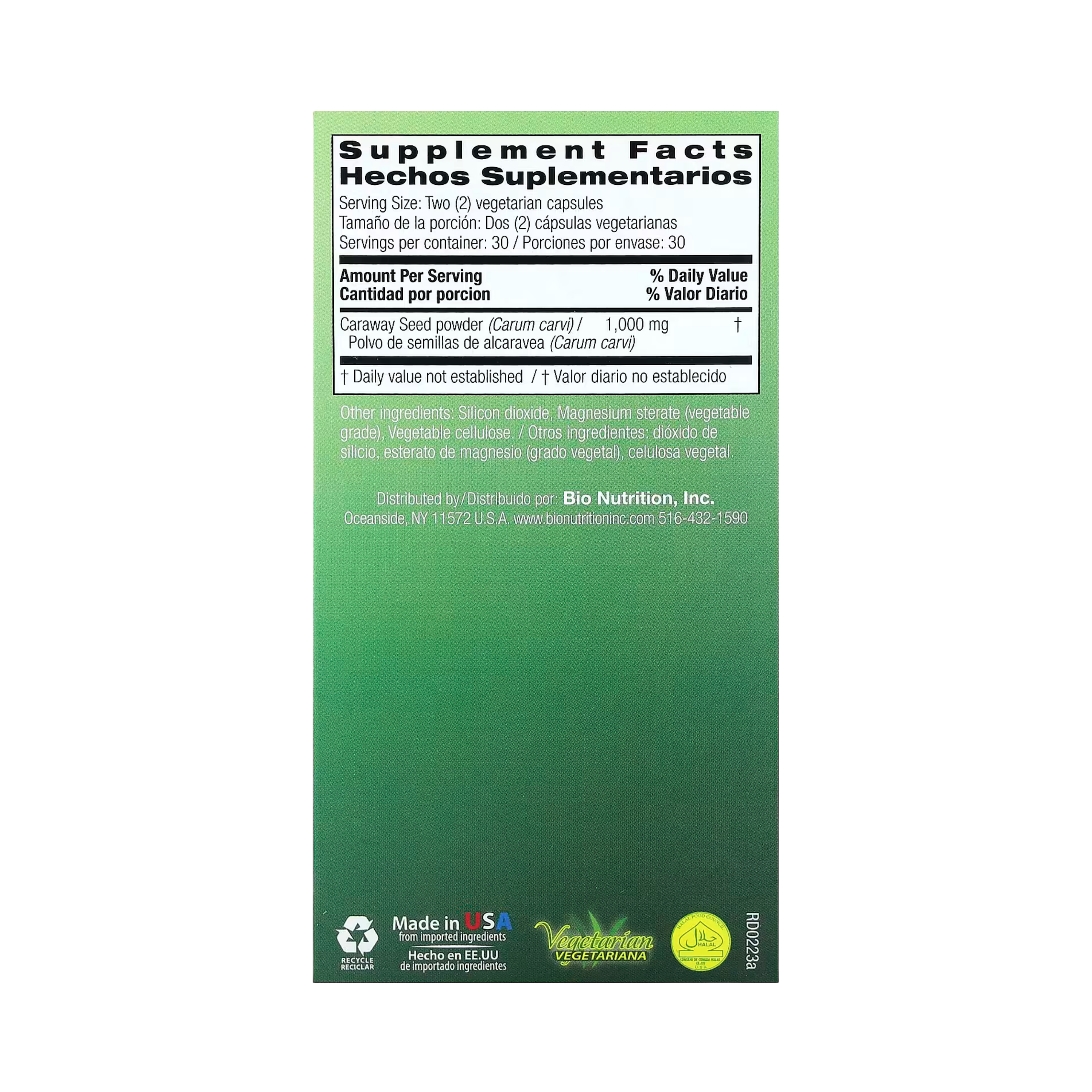 Bio Nutrition, Caraway Seed, 60 Vegetarian Capsules