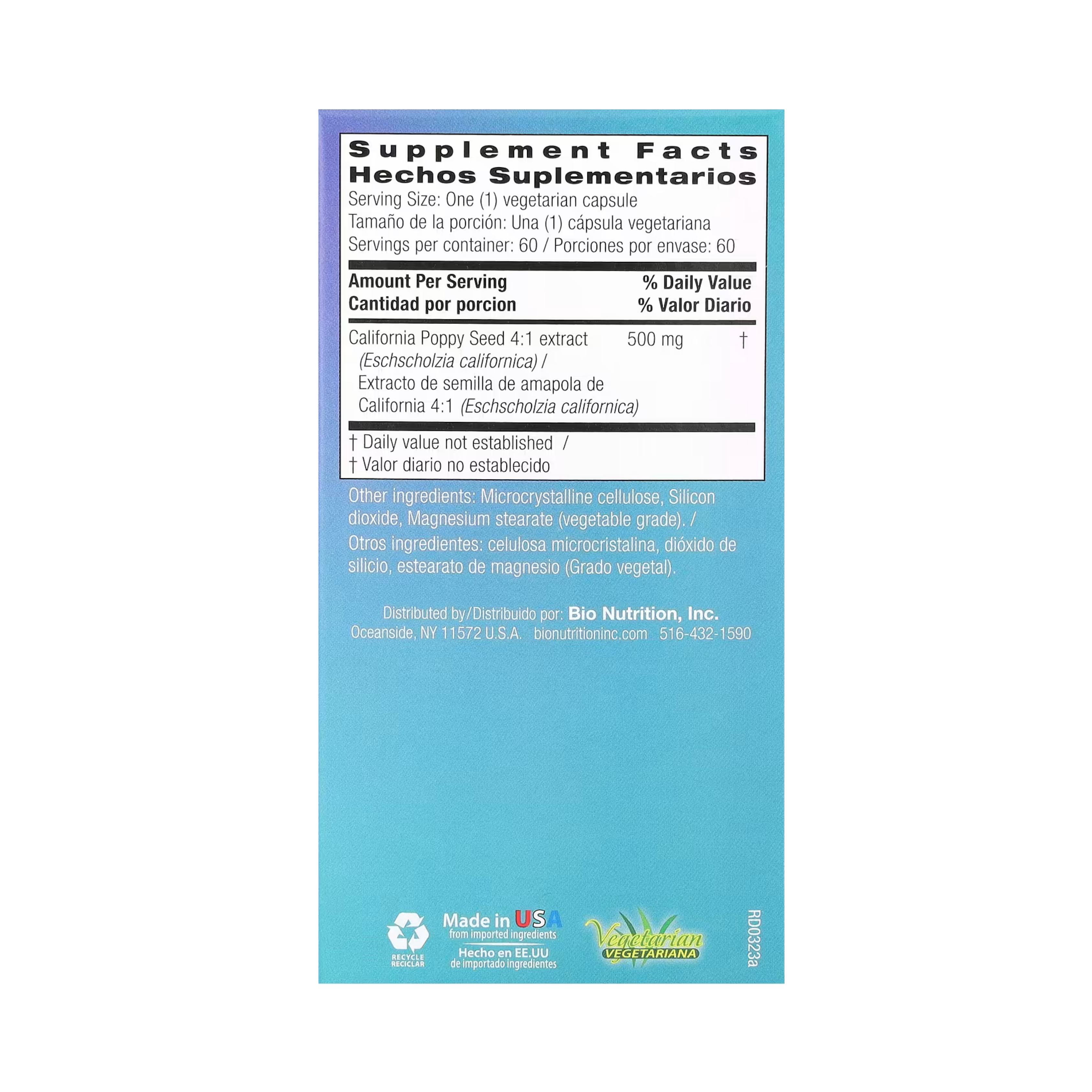 Bio Nutrition, California Poppy Seed, 500 Mg, 60 Vegetarian Capsules