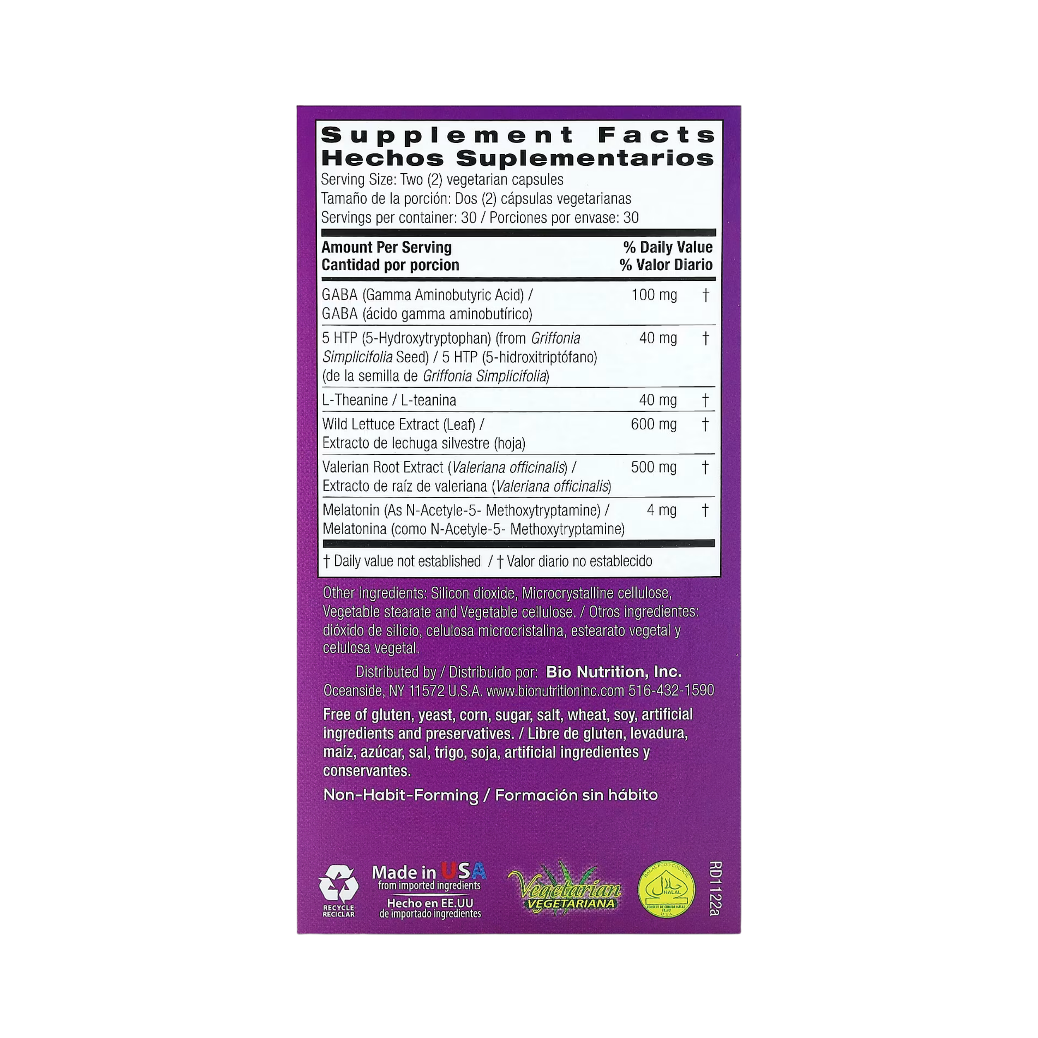 Bio Nutrition, Sleep Wellness with Wild Lettuce Extract, 60 Vegetarian Capsules