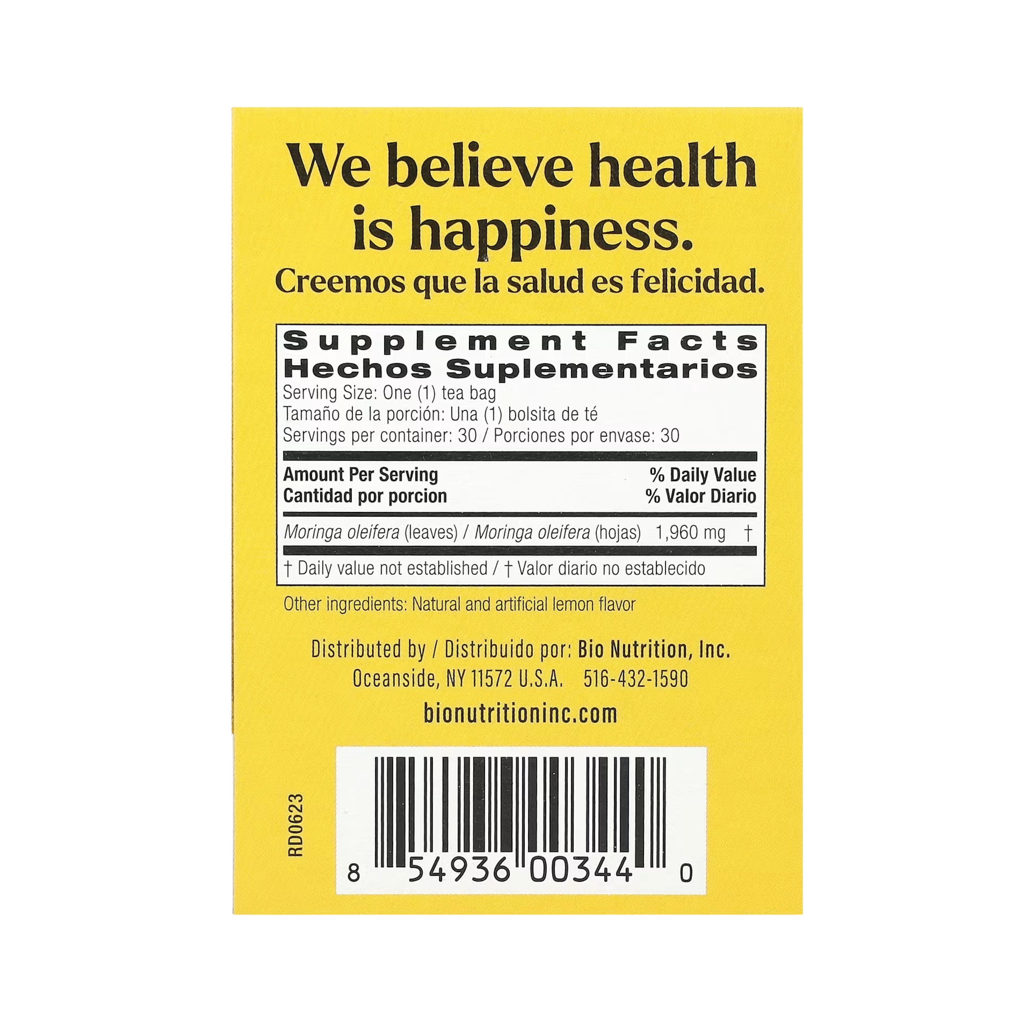 Bio Nutrition, Moringa Tea, Lemon, Caffeine Free, 30 Tea Bags, 2.1 Oz