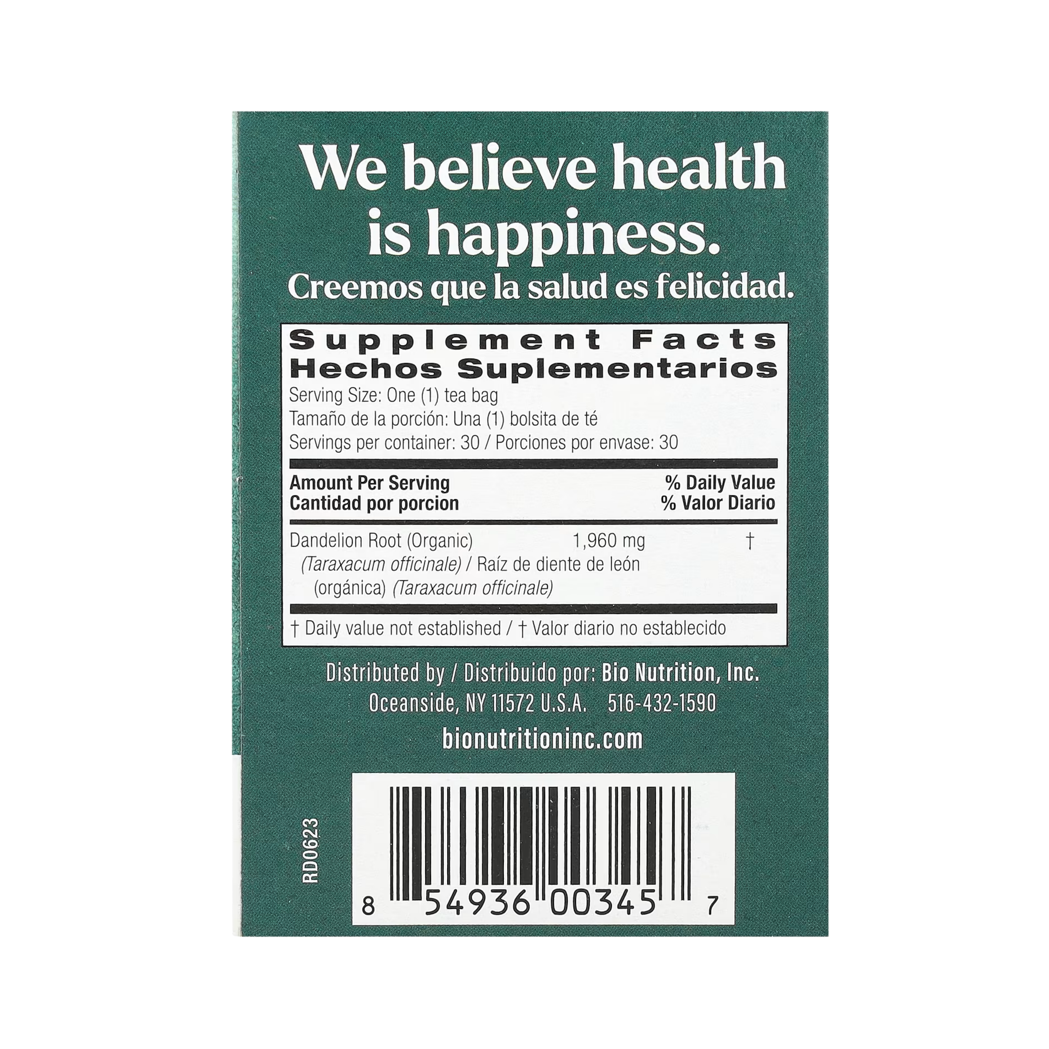 Bio Nutrition, Dandelion Root Tea, Caffeine Free, 30 Tea Bags, 2.1 Oz