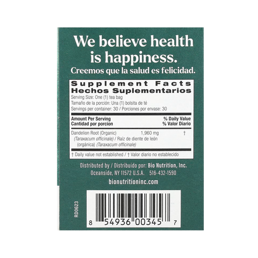 Bio Nutrition, Dandelion Root Tea, Caffeine Free, 30 Tea Bags, 2.1 Oz