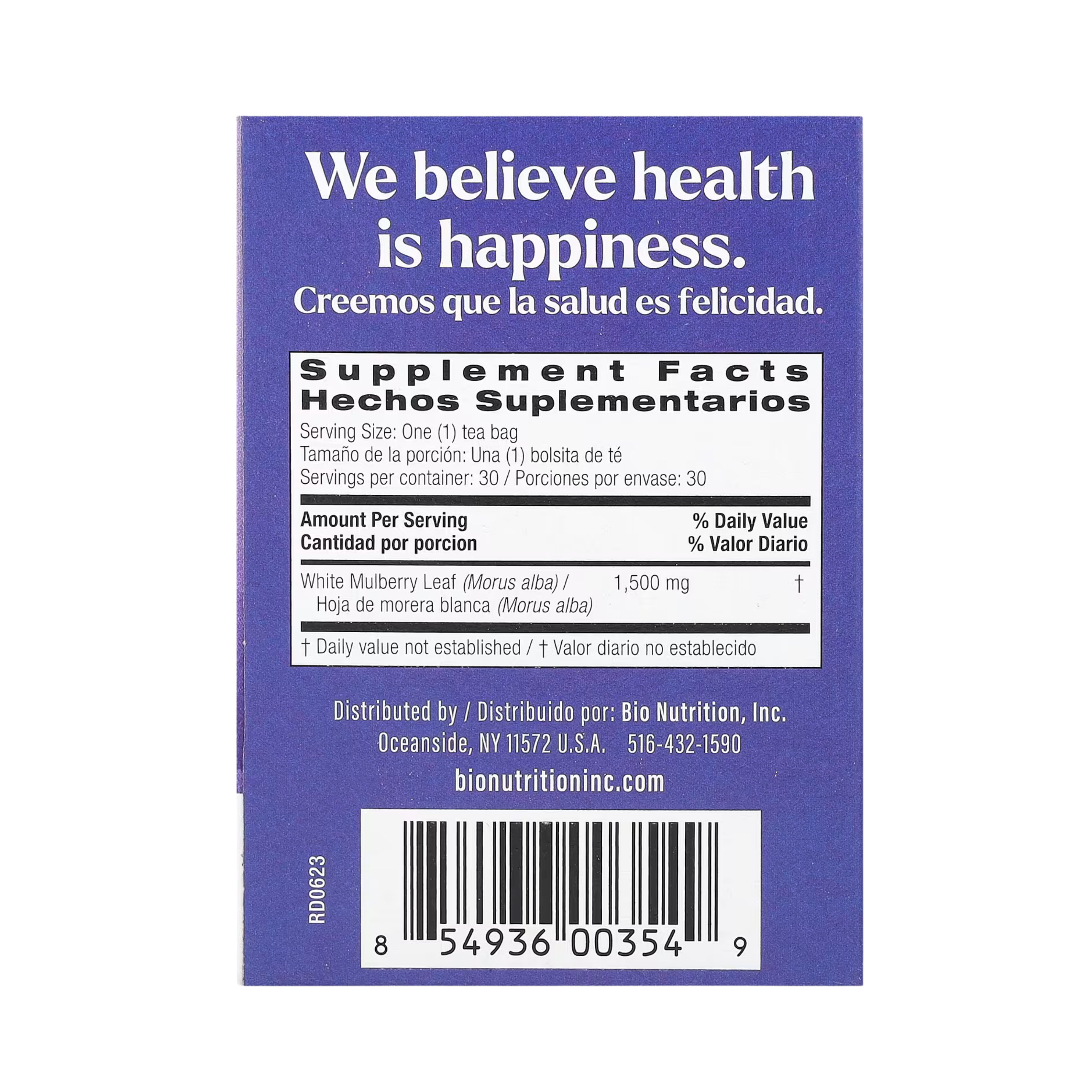 Bio Nutrition, White Mulberry Leaf Tea, Caffeine Free, 30 Tea Bags, 1.61 Oz