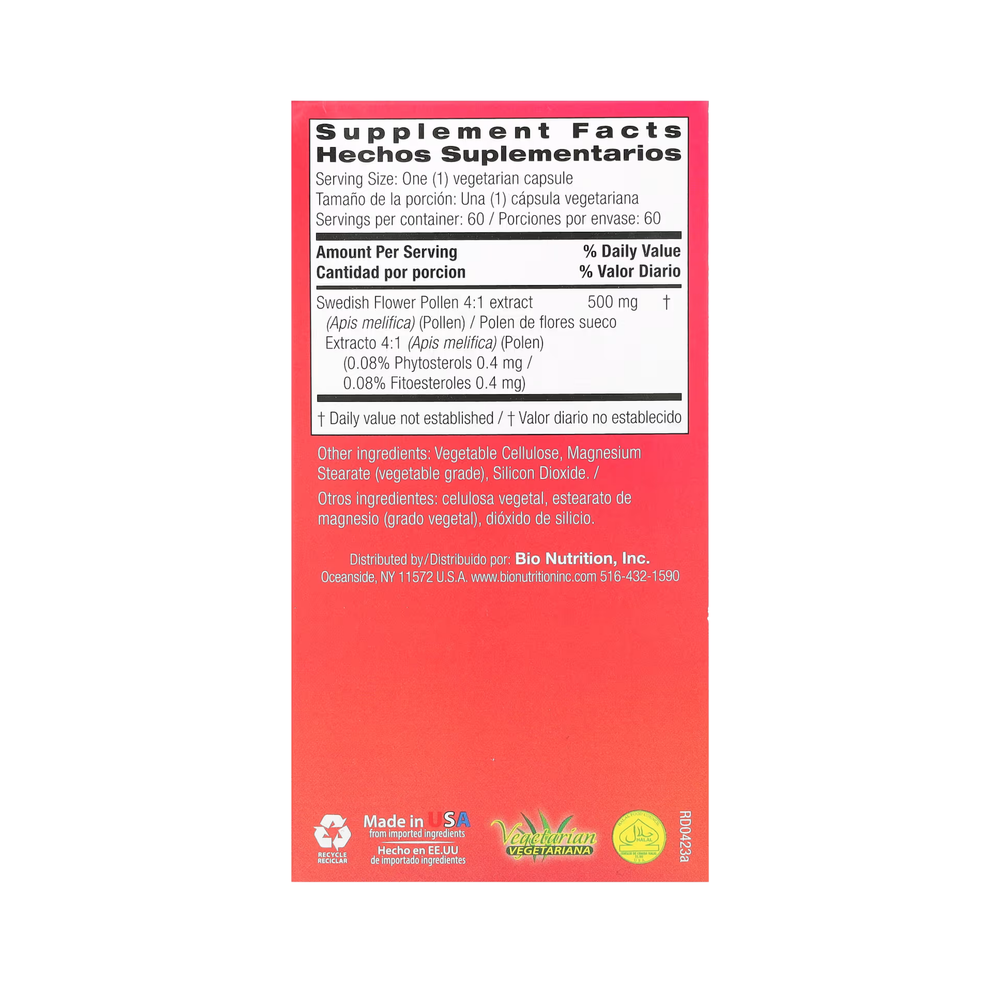 Bio Nutrition, Swedish Flower Pollen Extract, 500 Mg, 60 Vegetarian Capsules