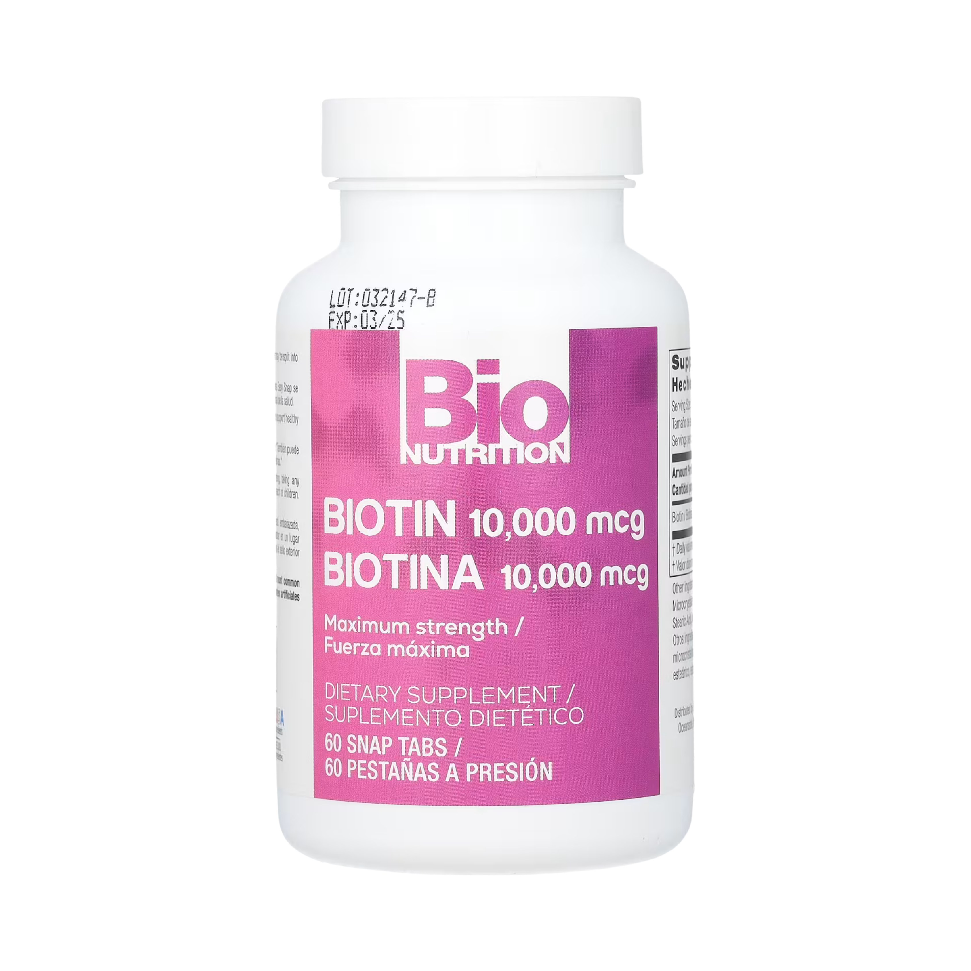 Bio Nutrition, Biotin, Maximum Strength, 10,000 Mcg, 60 Snap Tabs