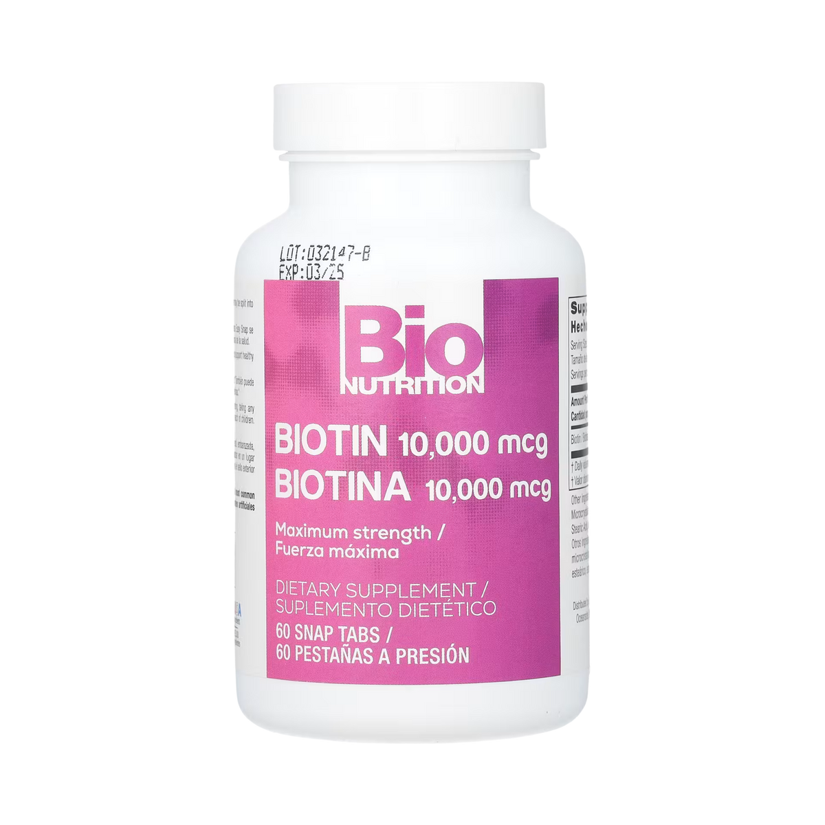 Bio Nutrition, Biotin, Maximum Strength, 10,000 Mcg, 60 Snap Tabs