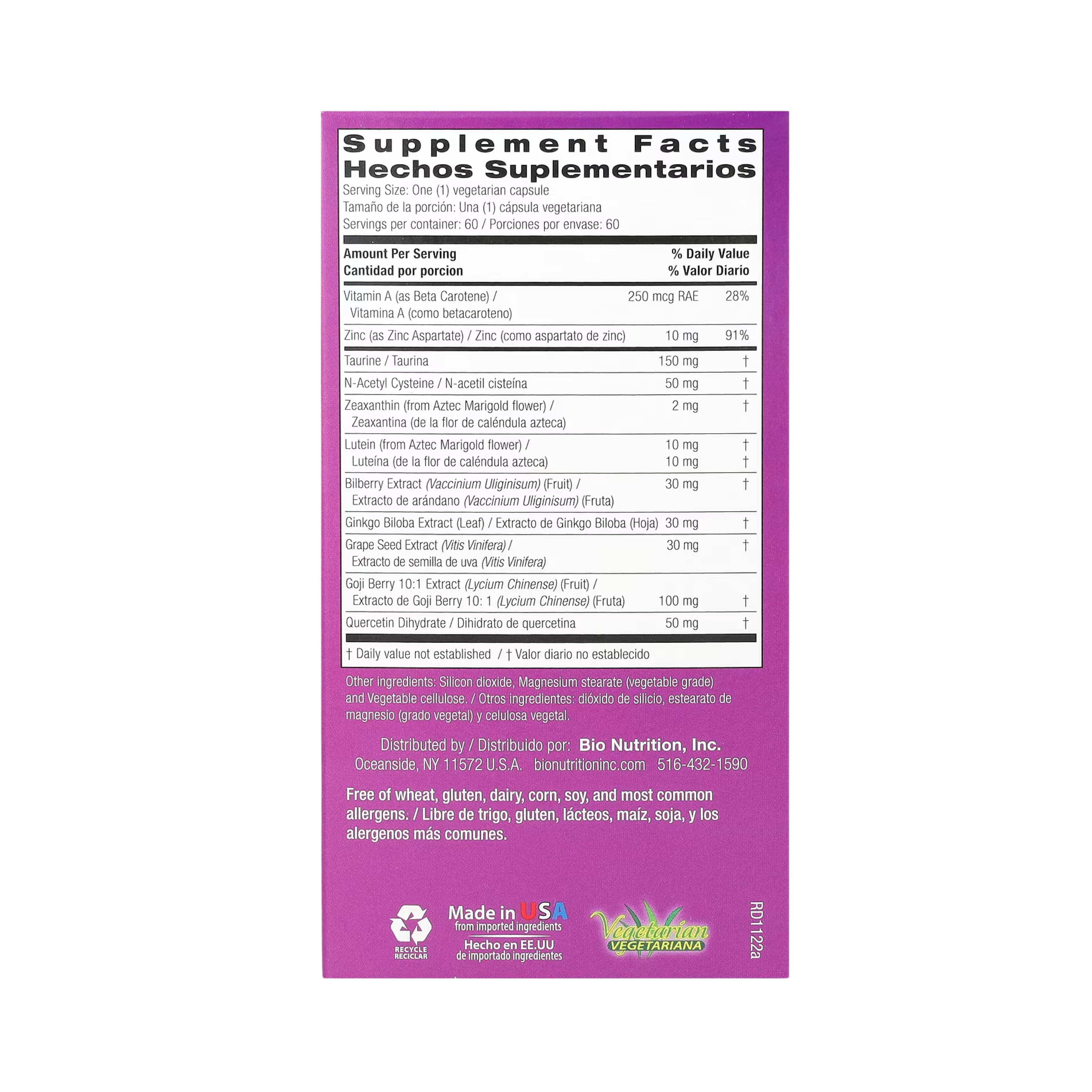 Bio Nutrition, Eye Wellness with Zeaxanthin, 60 Vegetarian Capsules