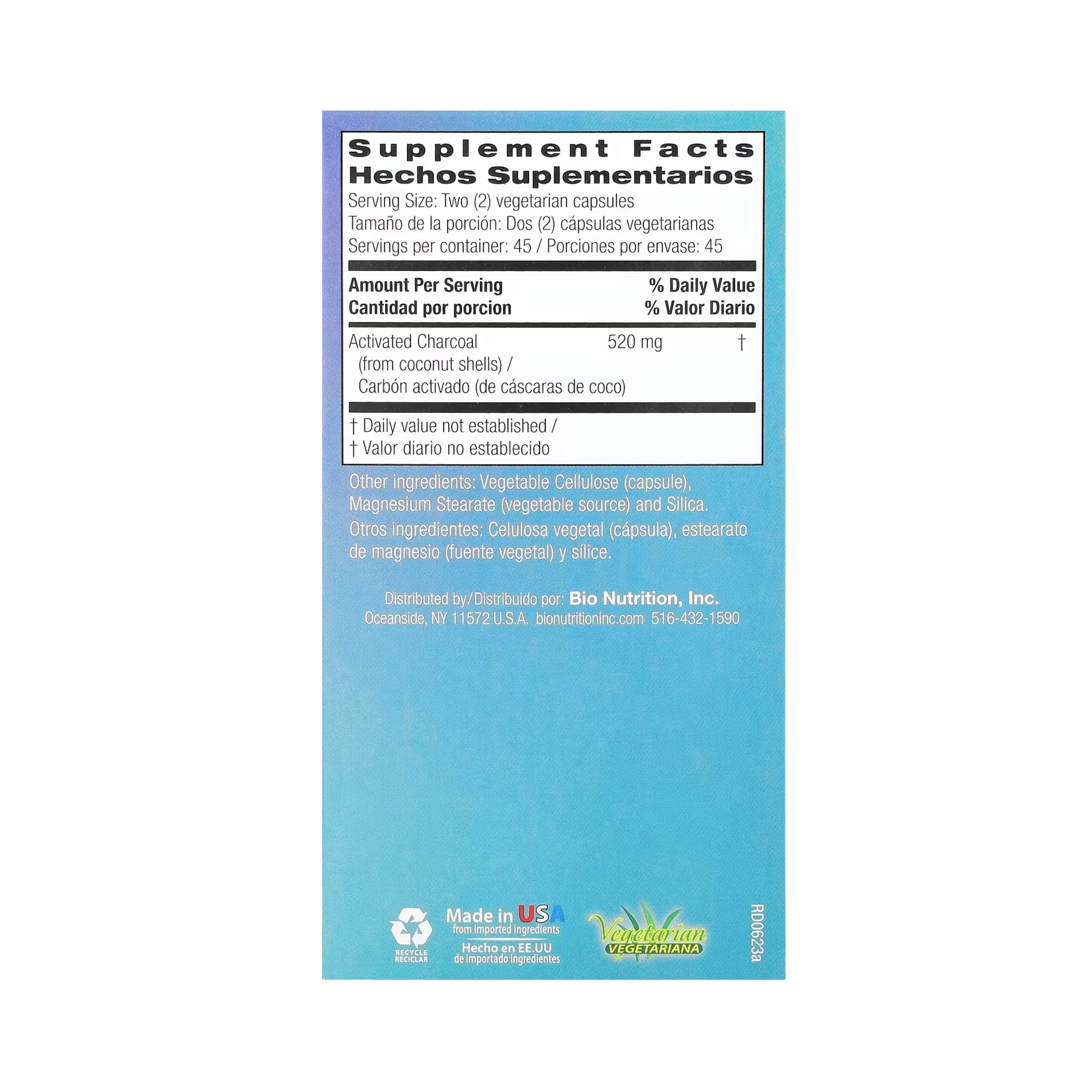 Bio Nutrition, Activated Coconut Charcoal, 90 Vegetarian Capsules