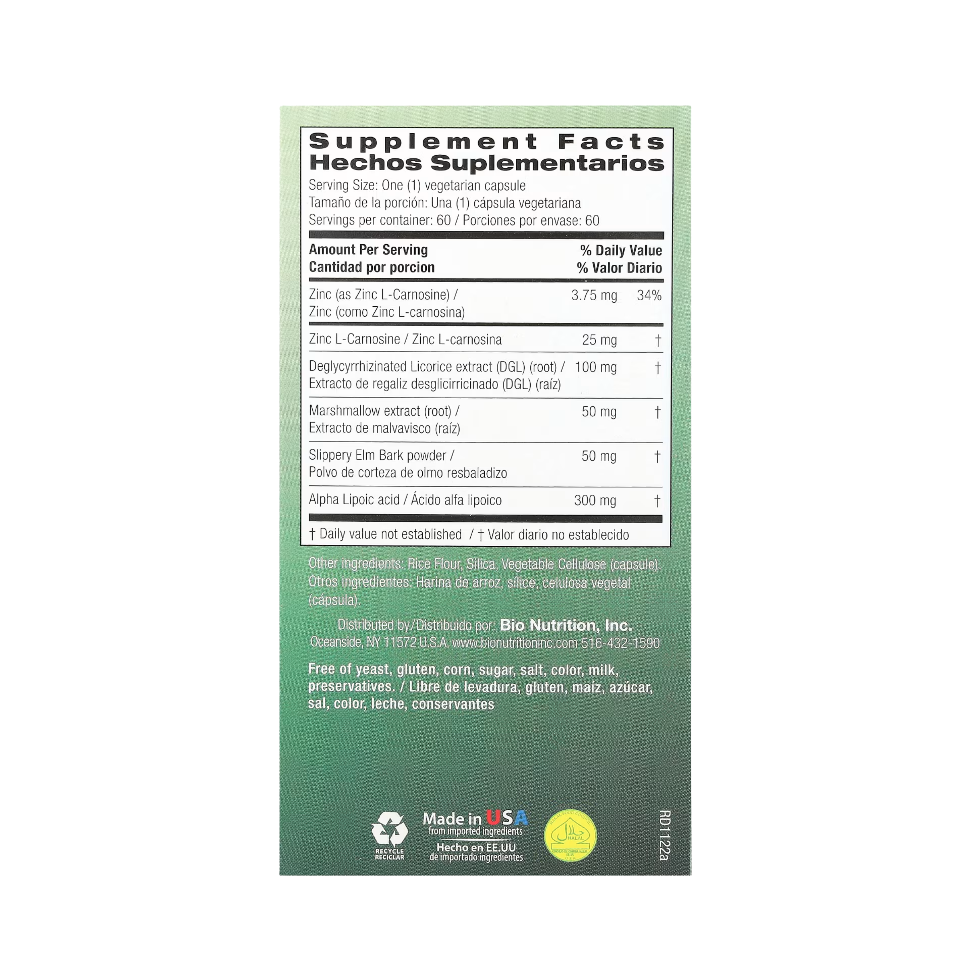 Bio Nutrition, Stomach Wellness, 60 Vegetarian Capsules