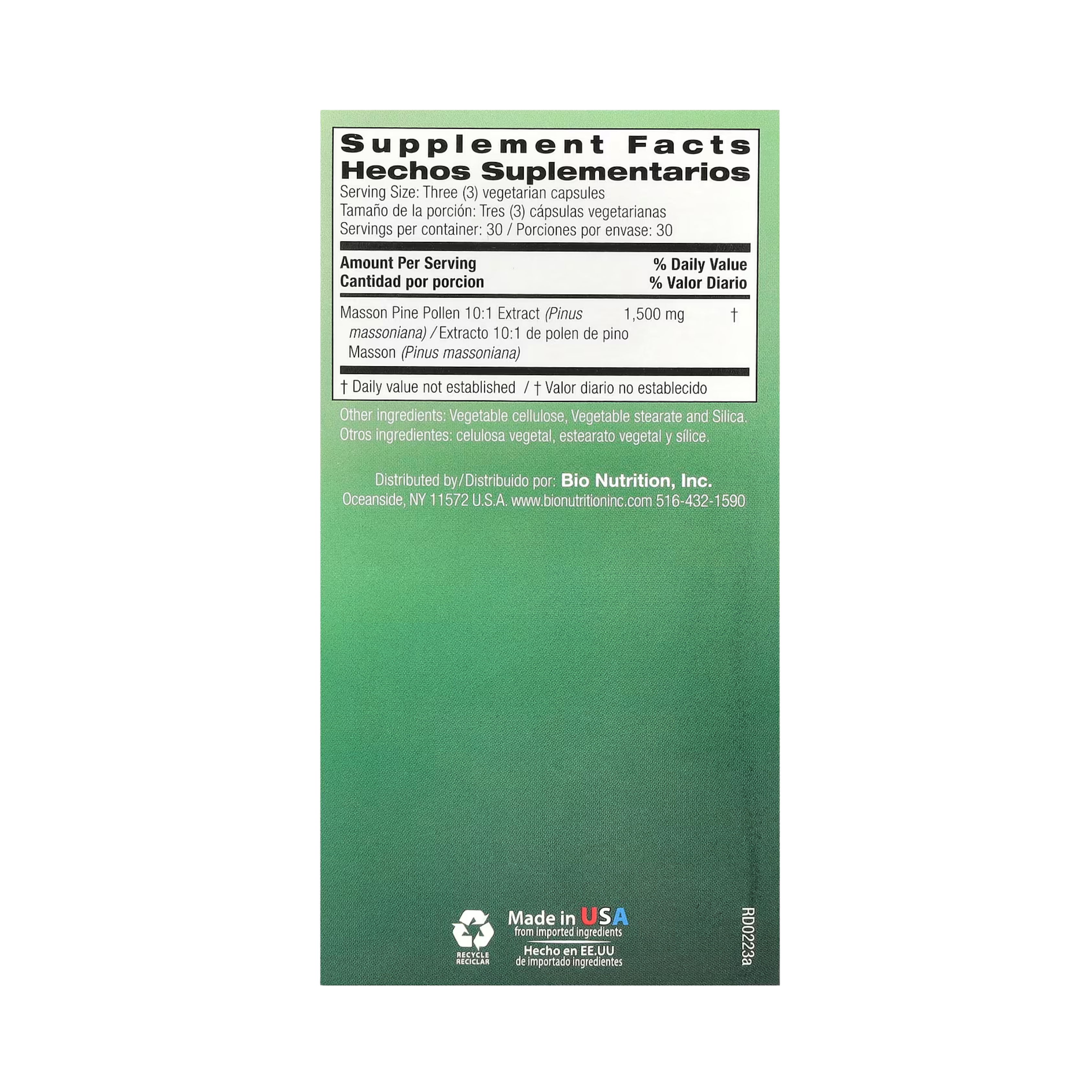 Bio Nutrition, Pine Pollen, 90 Vegetarian Capsules